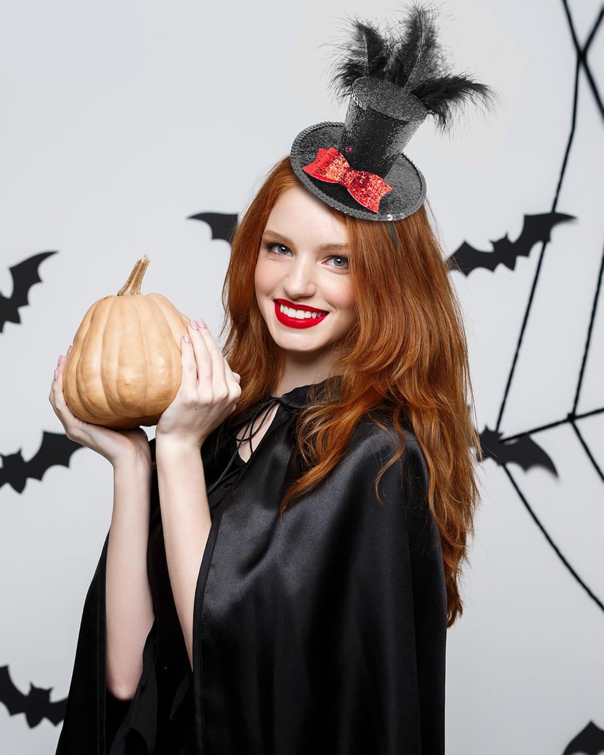 Black Mini Top Hat Headband Fascinator Feather Top Hat for Halloween Carnival Mardi Gras Xmas Holiday Costume - Image 6