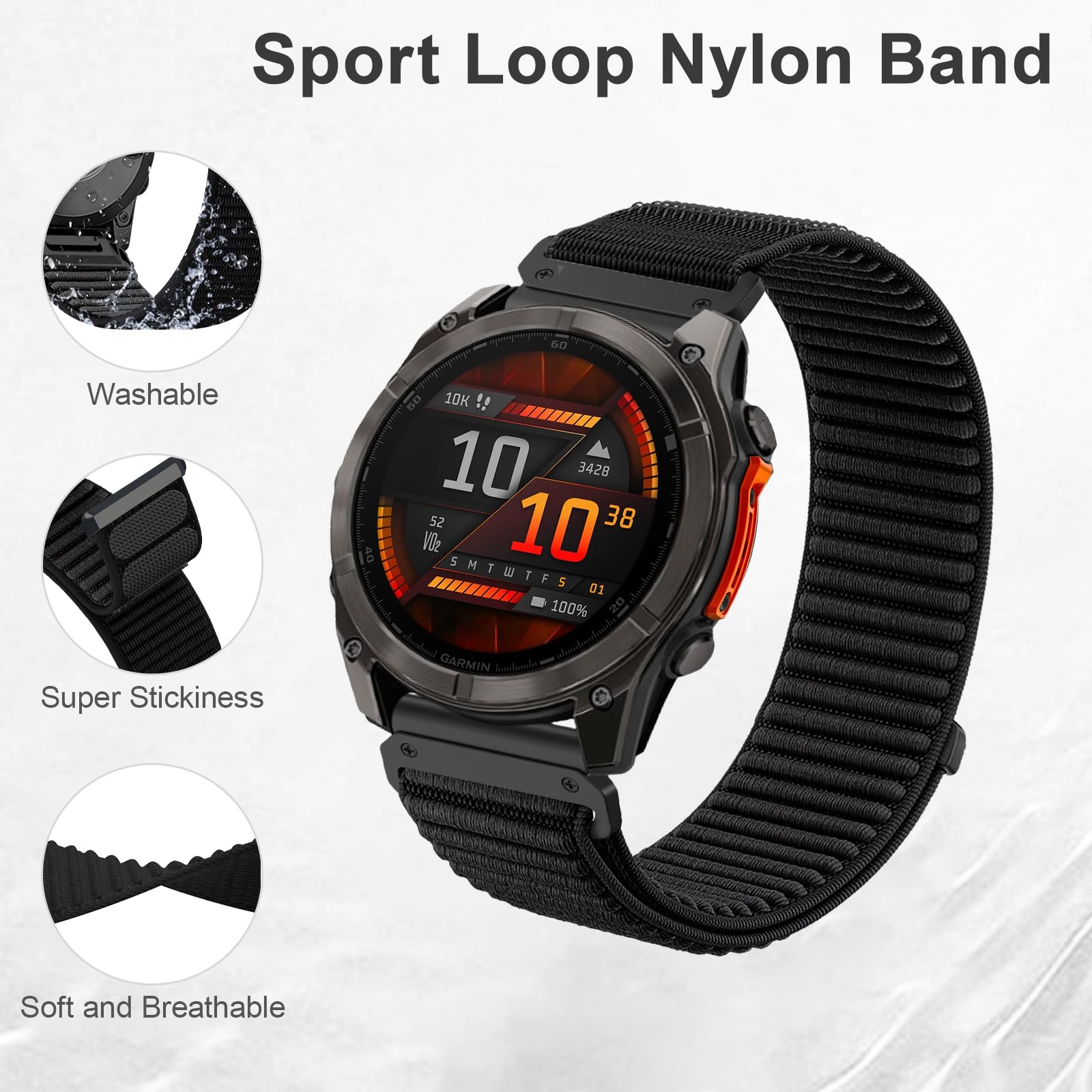 TOPsic 22mm Nylon Correa para Fenix 8 47mm/Fenix 7, Reemplazar Pulsera Sport Loop Correa para FENix 7 Pro/FEnix 6/6 Pro/FEnix 5/5 Plus/Instinct 2/Instinct 3 E 45mm/Forerunner965/955/945 — view 3