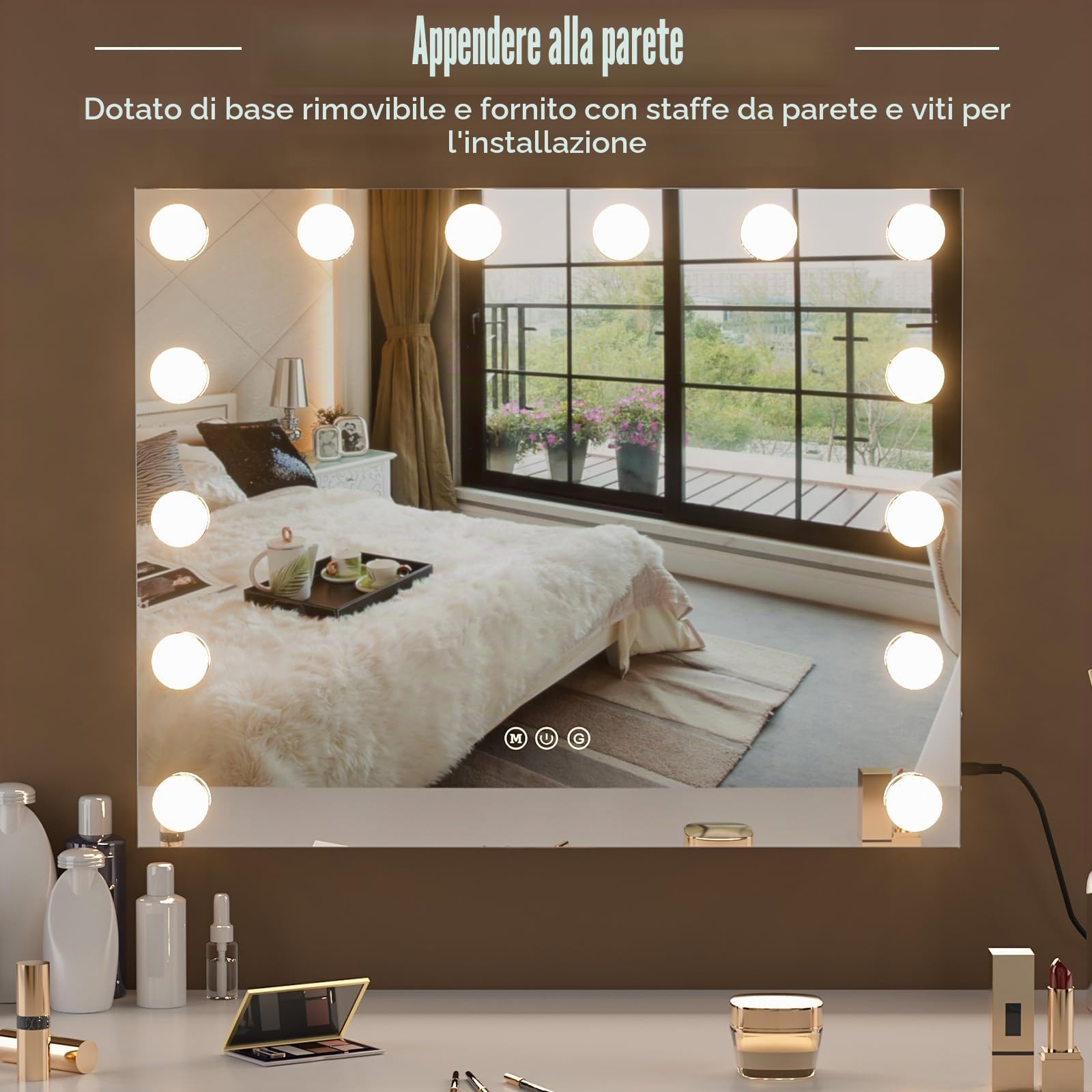 Royhom Specchio Trucco Con Luci, Hollywood specchio con luci 50 x 40 cm, 14 lampadine LED - specchio illuminato per vanity con montaggio murale e tavolo