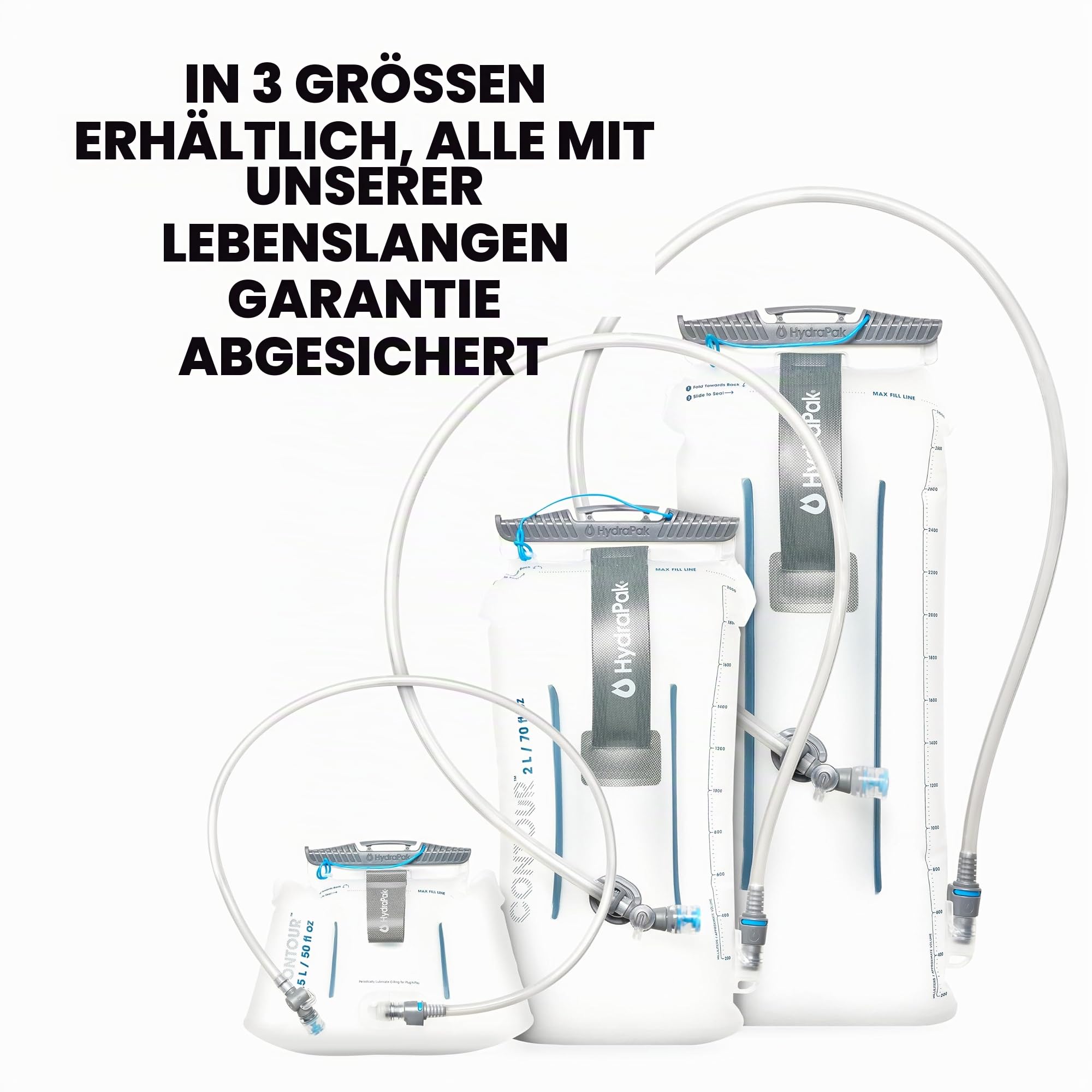 HydraPak Contour Hydration Reservoir - Low-Profile-Wasserblase, passend für die meisten Hydration Packs - High-Flow-Bissventil, auslaufsicher, vollständig umkehrbar und spülmaschinenfest - 1,5L 2L 3L