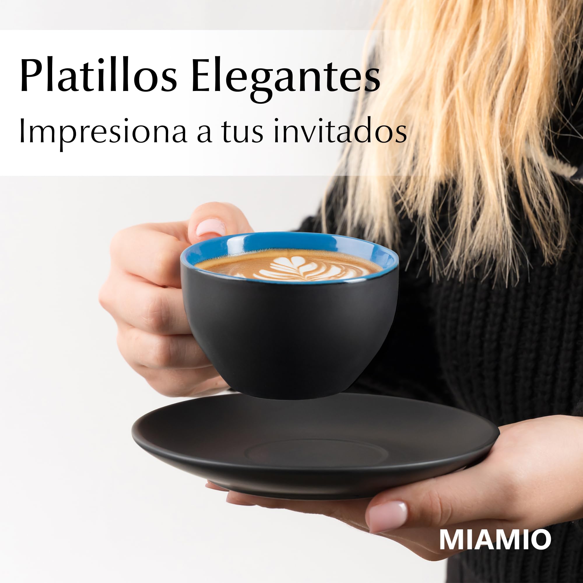 MIAMIO - Juego De Tazas De Cafe - 6 tazas de 175 ml Tazas de Cappuccino - Juego tazas de cafe Capuchino Taza Cafe - Colección Le Papillon (Azul)