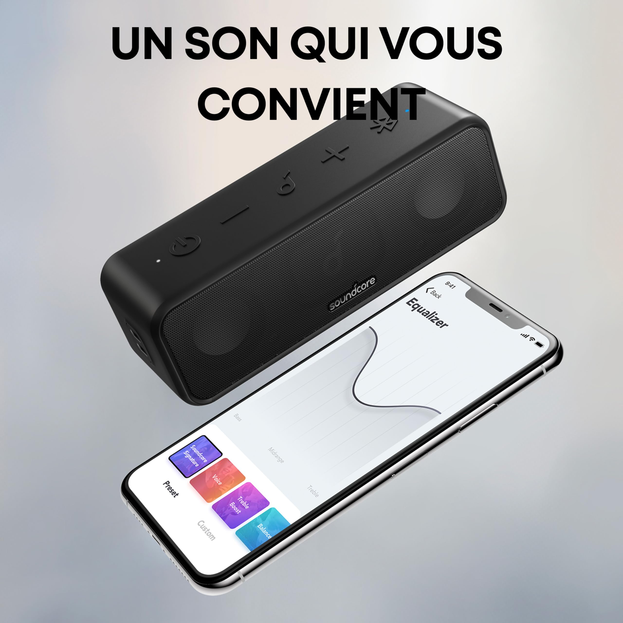 Soundcore 3 Enceinte Bluetooth Son stéréo, Drivers de diaphragme Pur Titane, Technologie PartyCast, BassUp, autonomie 24 h, étanchéité IPX7, appli pour égaliseurs personnalisés, utilisable à Domicile