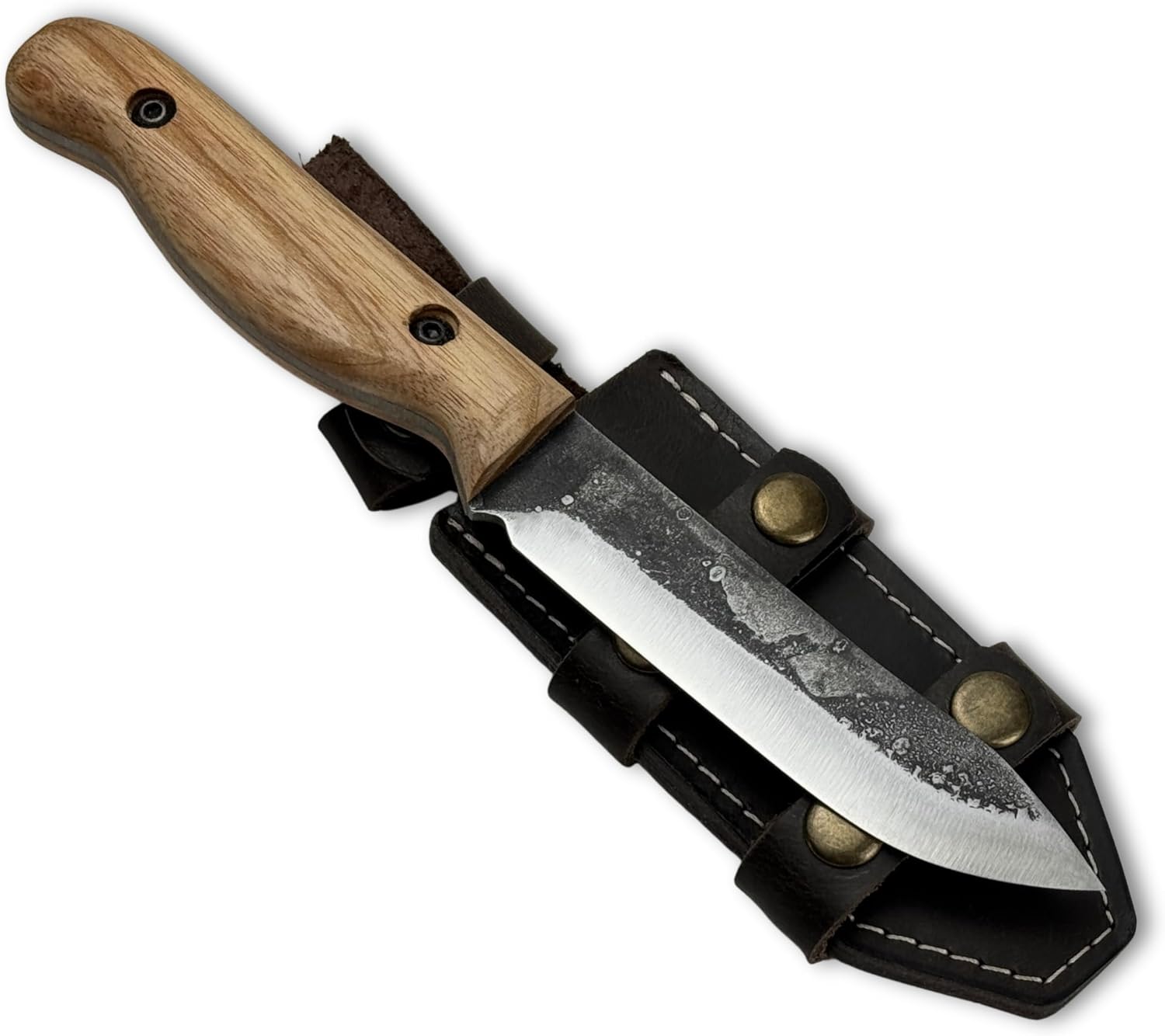 Sharky Bushcraft Knife Fixed Blade With Leather Sheath 3.9 Inches High Carbon Steel Camp Tool For Hunting Camping Survival Belt Carry Outdoor Use