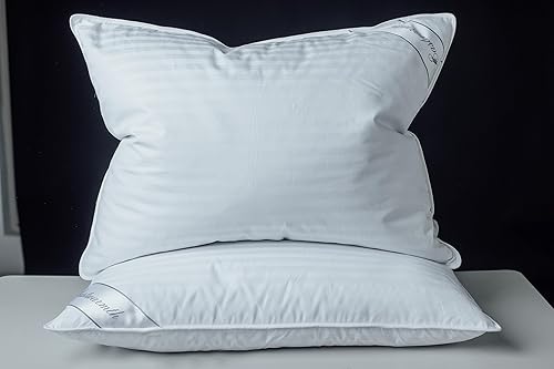 Miniatura 2 de Almohadas suaves de plumón de ganso, una almohada, 100% algodón, almohada de apoyo para cama, de rayas blancas, tamaño Queen, 20 x 30 pulgadas