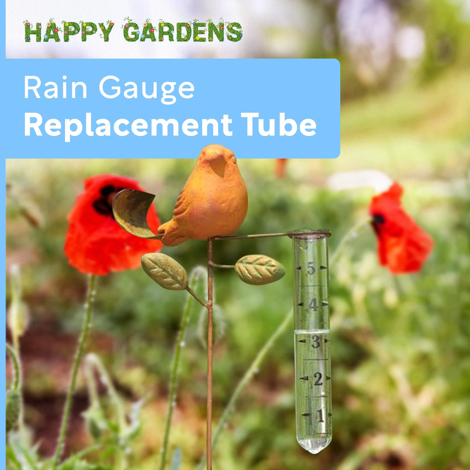 Happy Gardens Tubo de vidrio de repuesto para pluviómetro (soportes de ajuste de precisión) más medidores genéricos/estándar para patio, valla y cubierta de agua al aire libre, 5 pulgadas