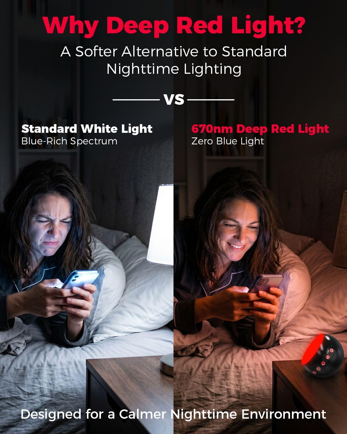 Bakzon Red Light Therapy Lamp, 670nm Deep Red Night Light for Bedroom Sleep