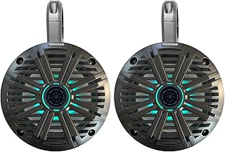 1 Pair (Qty 2) of Kicker 6.5" 2-Way 195 Watts Max Power Coaxial Marine Audio Multicolor LED Speakers with Charcoal Salt Water Grilles, 6.5" Marine Tower Speaker Enclosures (Pair) - Black