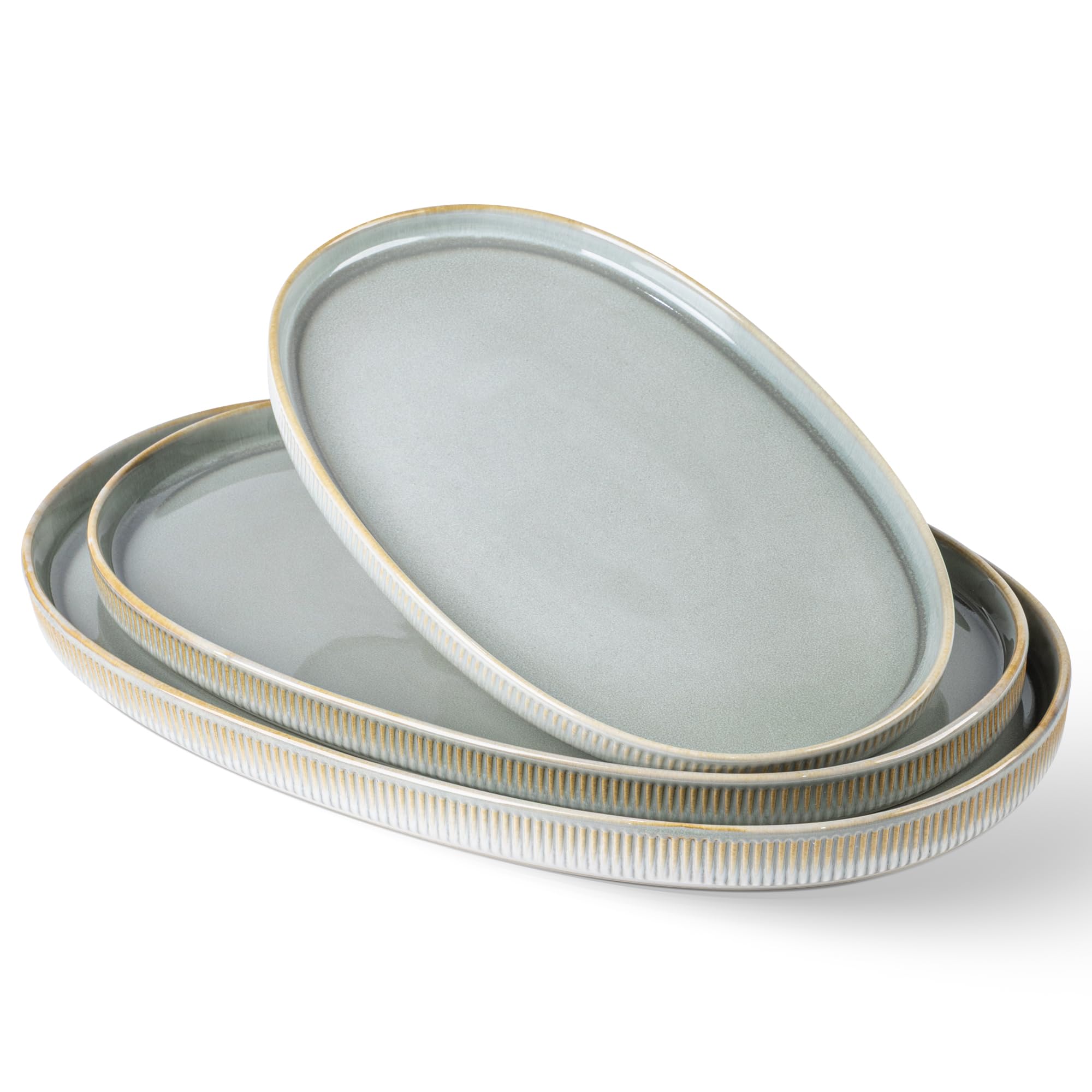 theterra Ceramic Serving Platter Set of 3, Oval Serving Plates and Dishes