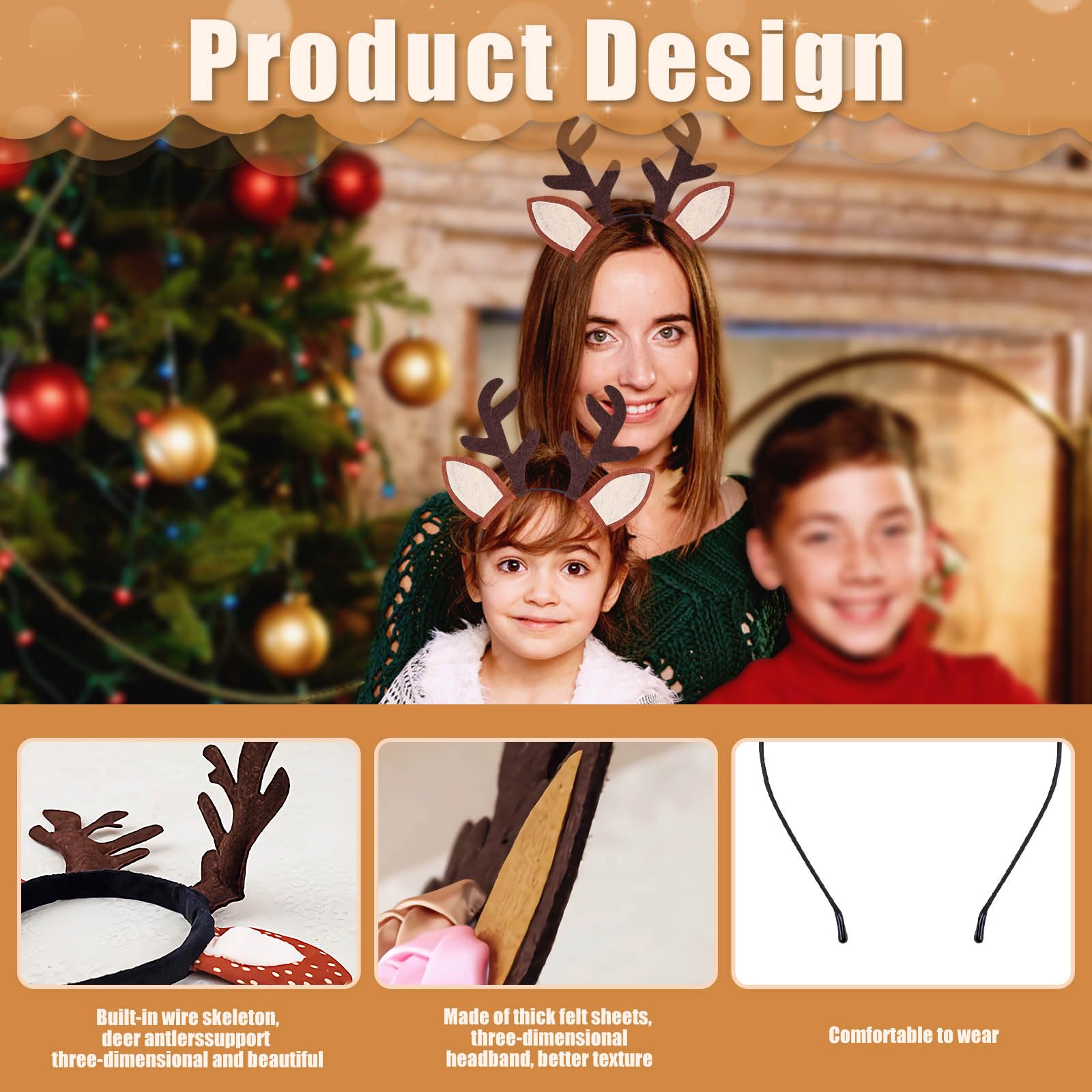 SHIFANQI Animal Ears Headband, Reindeer Antlers Headband for Christmas & Halloween Costume, Party, Carnival, Brown - Image 4