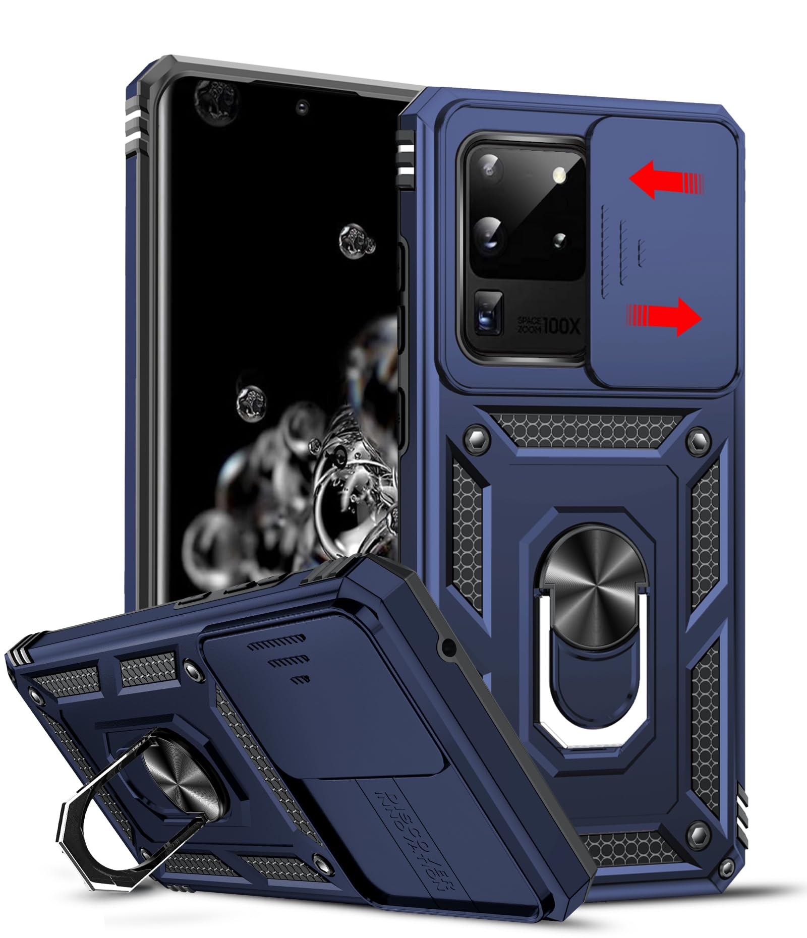 LeYi for Samsung S20-Ultra Phone Case: Silde Camera Cover + Stand, Blue