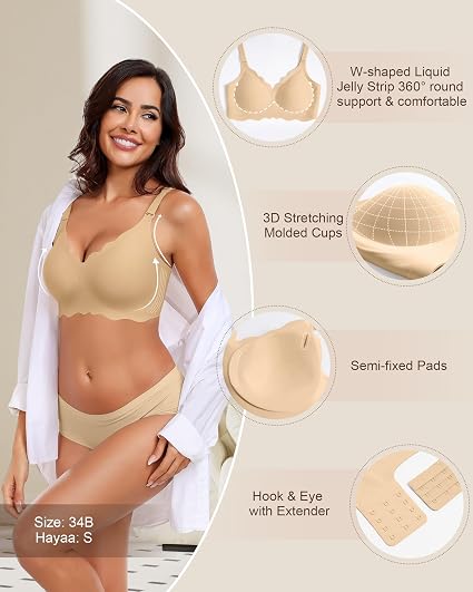 HORISUN Women's Wireless Bra - No Underwire, Seamless, V-Neck, With Jelly Push-Up Strip - View #8