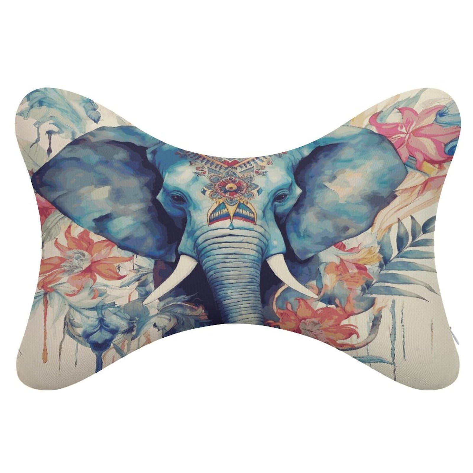 FekiLoot Peacock Feathers Elephant Car Headrest Set of 2,Softness Memory Foam Car Neck Pillow with Breathable Removable Cover Car Neck Support Pillow Ergonomic for Driving, Office