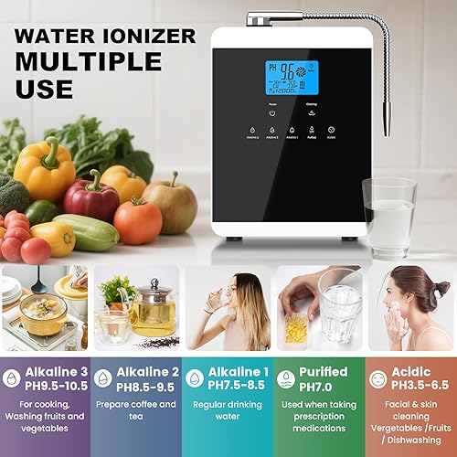 Miniatura 6 de Máquina ionizadora de agua alcalina para el hogar, 11 placas de titanio, máquina de agua alcalina, purificador de agua ácido pH 4-10.5, filtro de