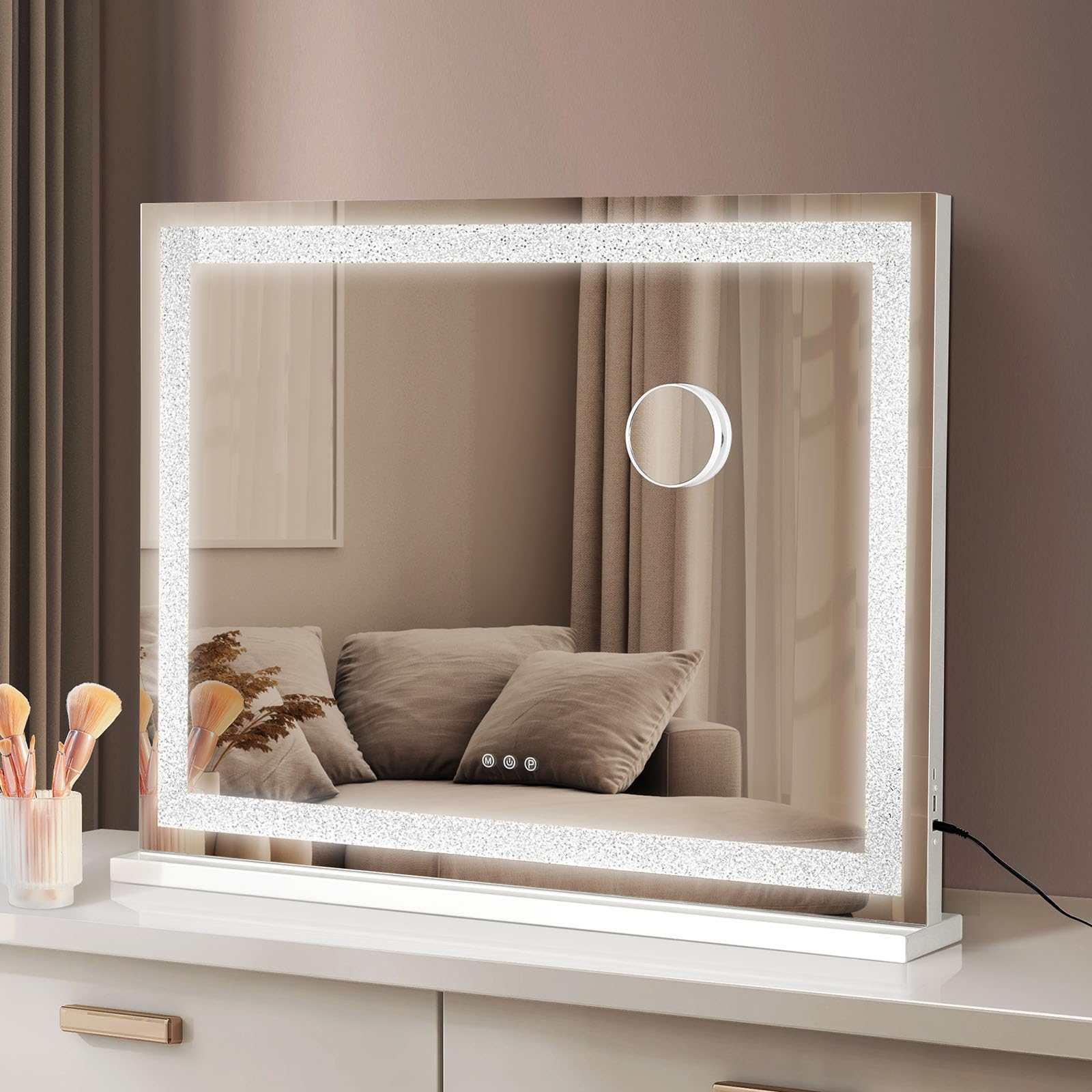 Emitto Hollywood Vanity Mirror with 3 Color Lighting Modes 80x62cm, Large Makeup Mirror with 5X Magnification, Smart Touch Control, LED Lighted, USB Type C for Desk Tabletop, Bedroom,Bathroom — image 1