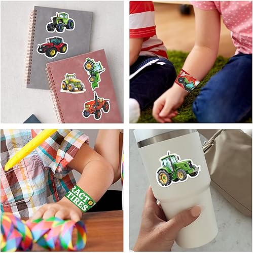 Miniatura 7 de 74 piezas de regalos de fiesta de tractor, 24 pulseras de tractor, 50 calcomanías de tractor, suministros de fiesta de tractor, suministros de
