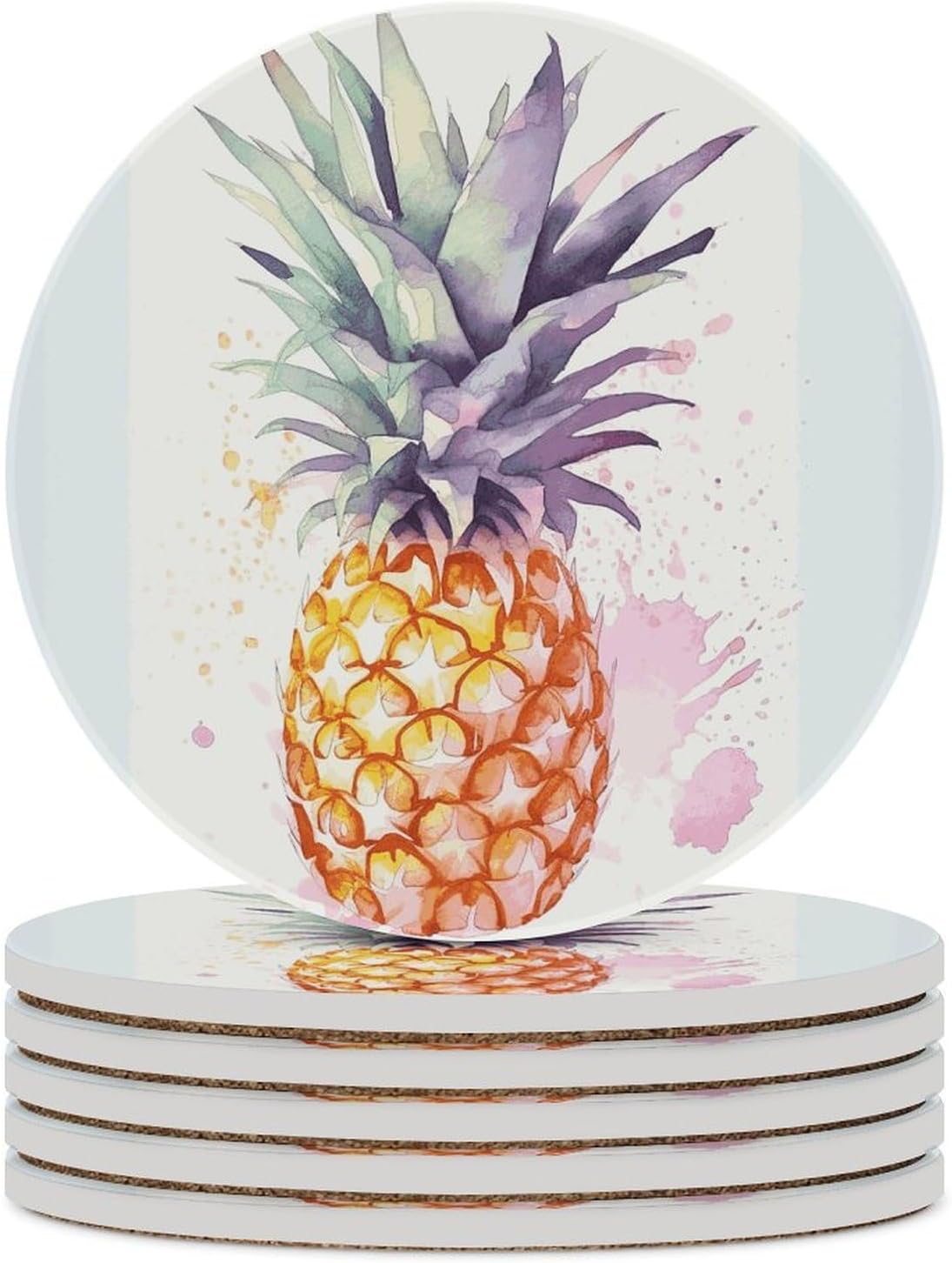 Pineapple Coaster with Cork Base Drink Coasters for Coffee Table Decor Modern Cup Coasters with Non-Slip & Heat-Resistant Cute Ceramic Table Coaster for Home Dining