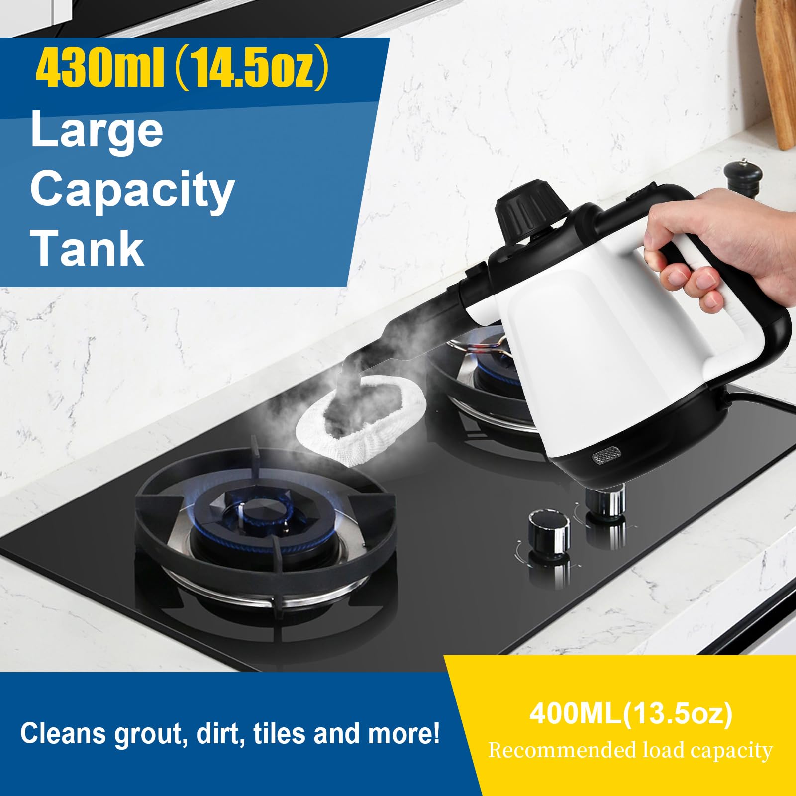 Dreamhigh Ręczny środek do czyszczenia parą 430 ml, 1200 W, 3,5 bara, środek do czyszczenia pary z 9 akcesoriami, elektryczne środki czyszczące do plam na szybach, pluskwa, łóżko, materac,