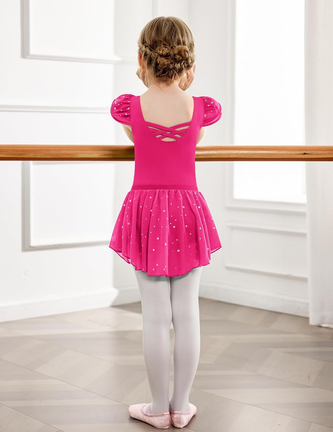 Zaclotre Girls Ballet Leotards with Removable High Low Skirt Toddler Ruffle Sleeve Hollow Back Dance Outfit Combo - Image 6
