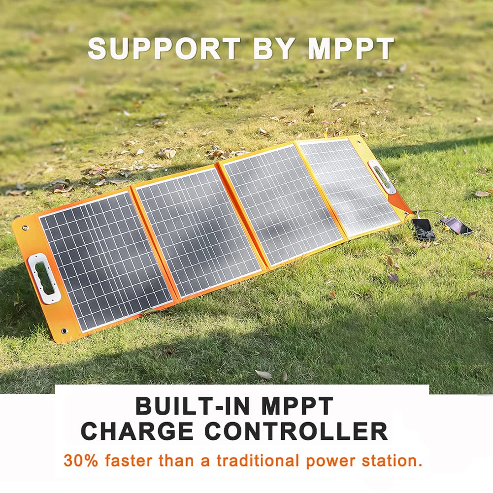Kit de Panneau Solaire Portable, Valise de Chargeur Solaire étanche Pliable monocristallin, pour Voiture, Camping-Car, Bateau, Caravane, téléphones Portables, système Hors réseau