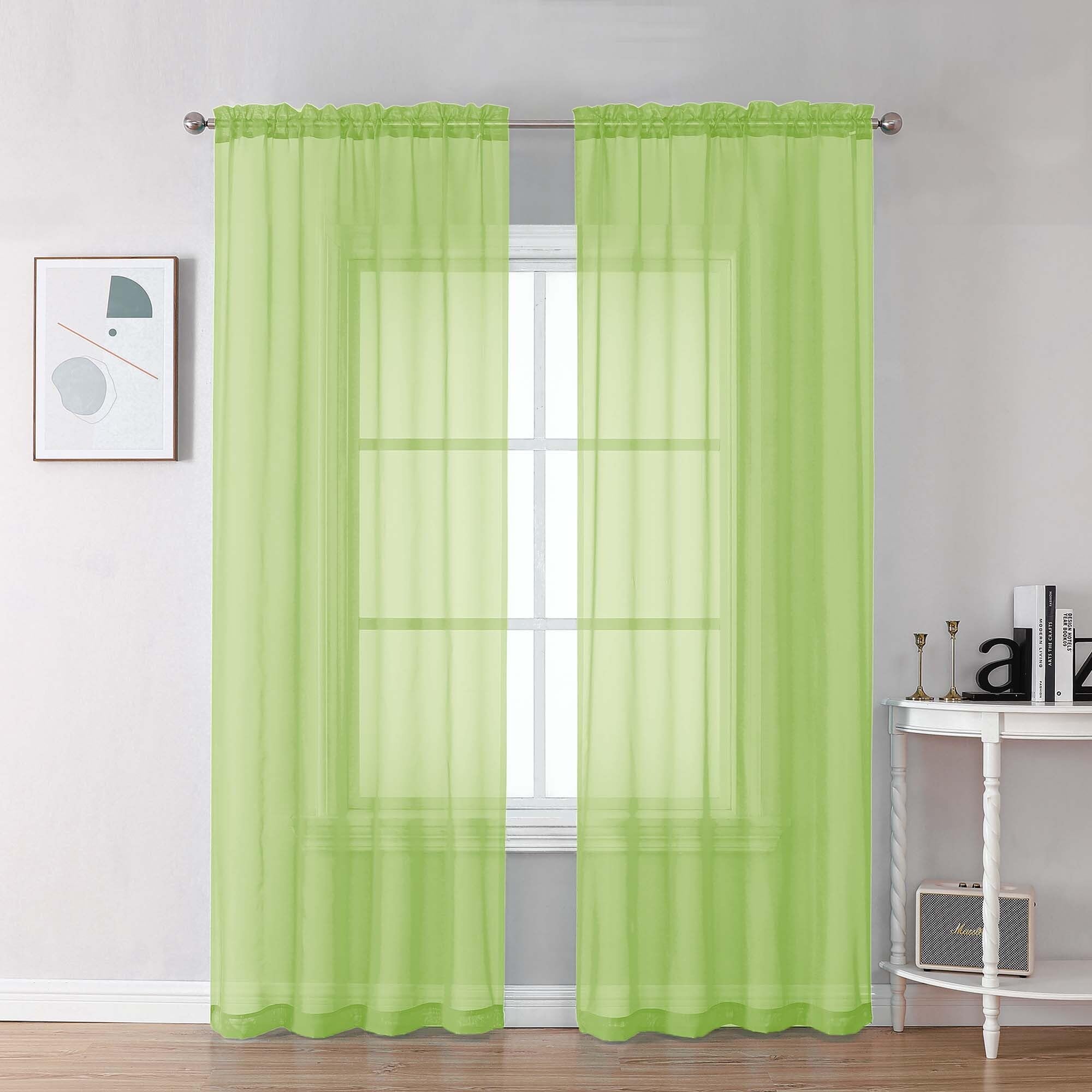 Chyhomenyc Sheer Lime Curtains 90 inches Long 2 Panels, Light Filtering Soft Airy Solid Elegant Voile Window Treatment Drapes for Bedroom Living Room, 42Wx90L Inches