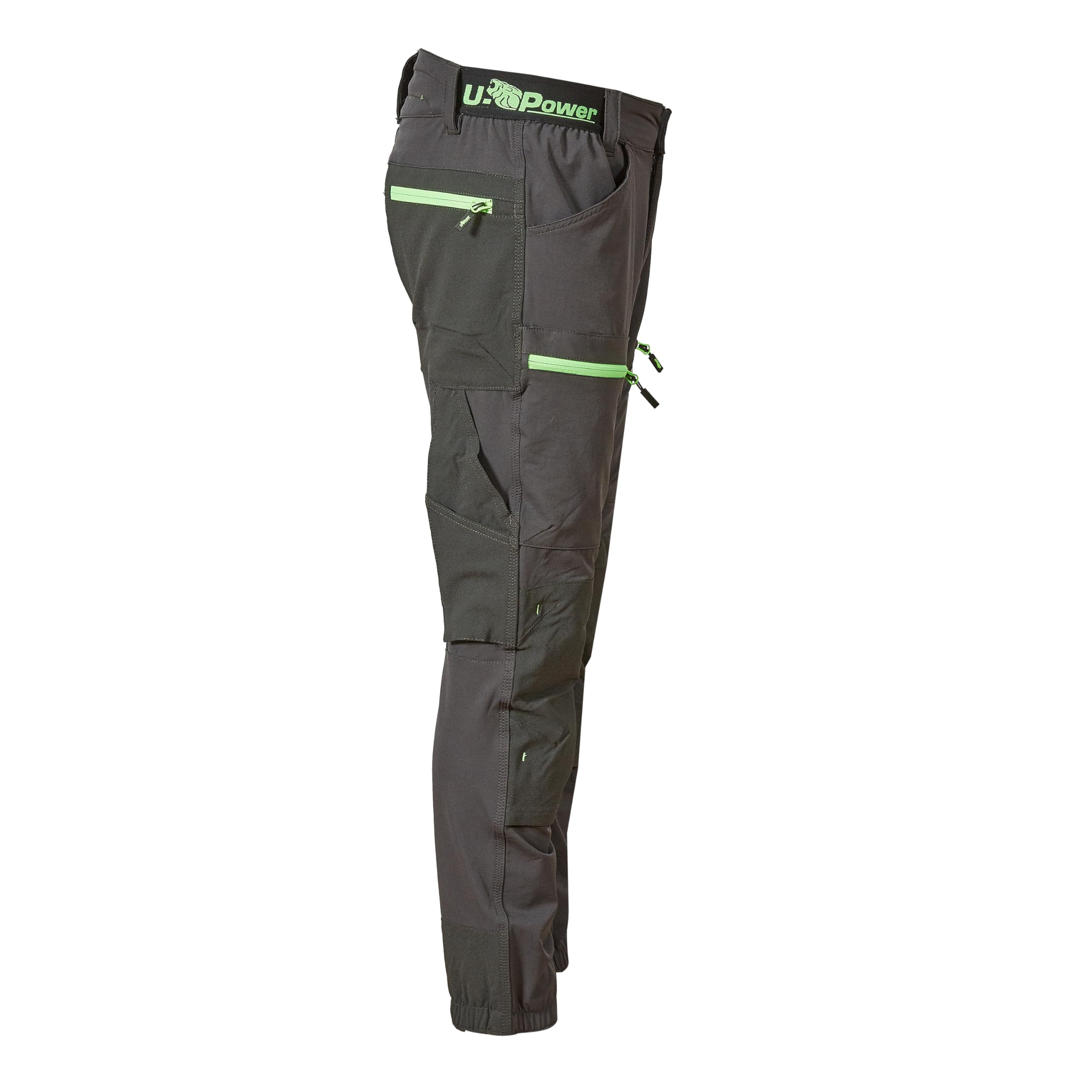 U-Power Don't Worry... BE Happy! - Pantalone da Lavoro in Tessuto Stretch, con Tasche, vestibilità Jogging Horizon Asphalt Grey/Green, Pantaloni Casual da Lavoro Uomo