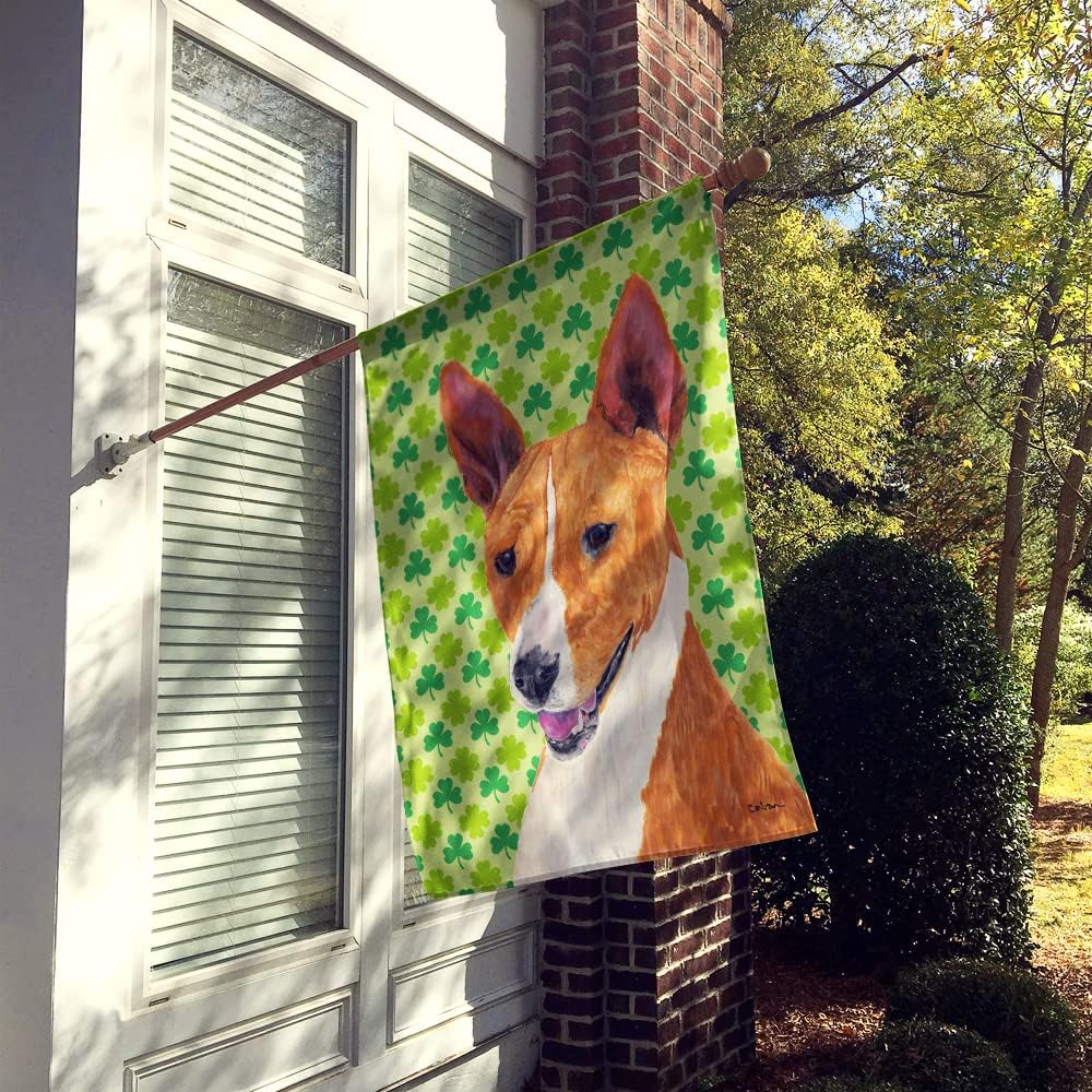 Caroline's Treasures SC9307CHF Basenji St. Patrick's Day Shamrock Portrait House Flag Large Porch Sleeve Pole Decorative Outside Yard Banner Artwork Wall Hanging, Polyester, House Size, Multicolor