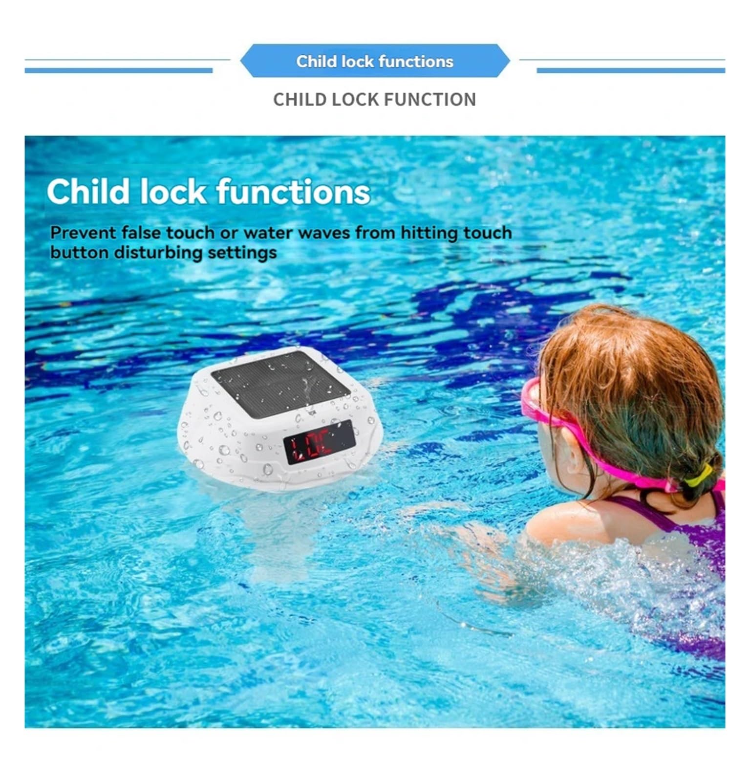New Wireless Floating Pool Thermometer Solar Pool Thermometer LED Digital Water Thermometer RGB Ambient Light(Ocean blue)