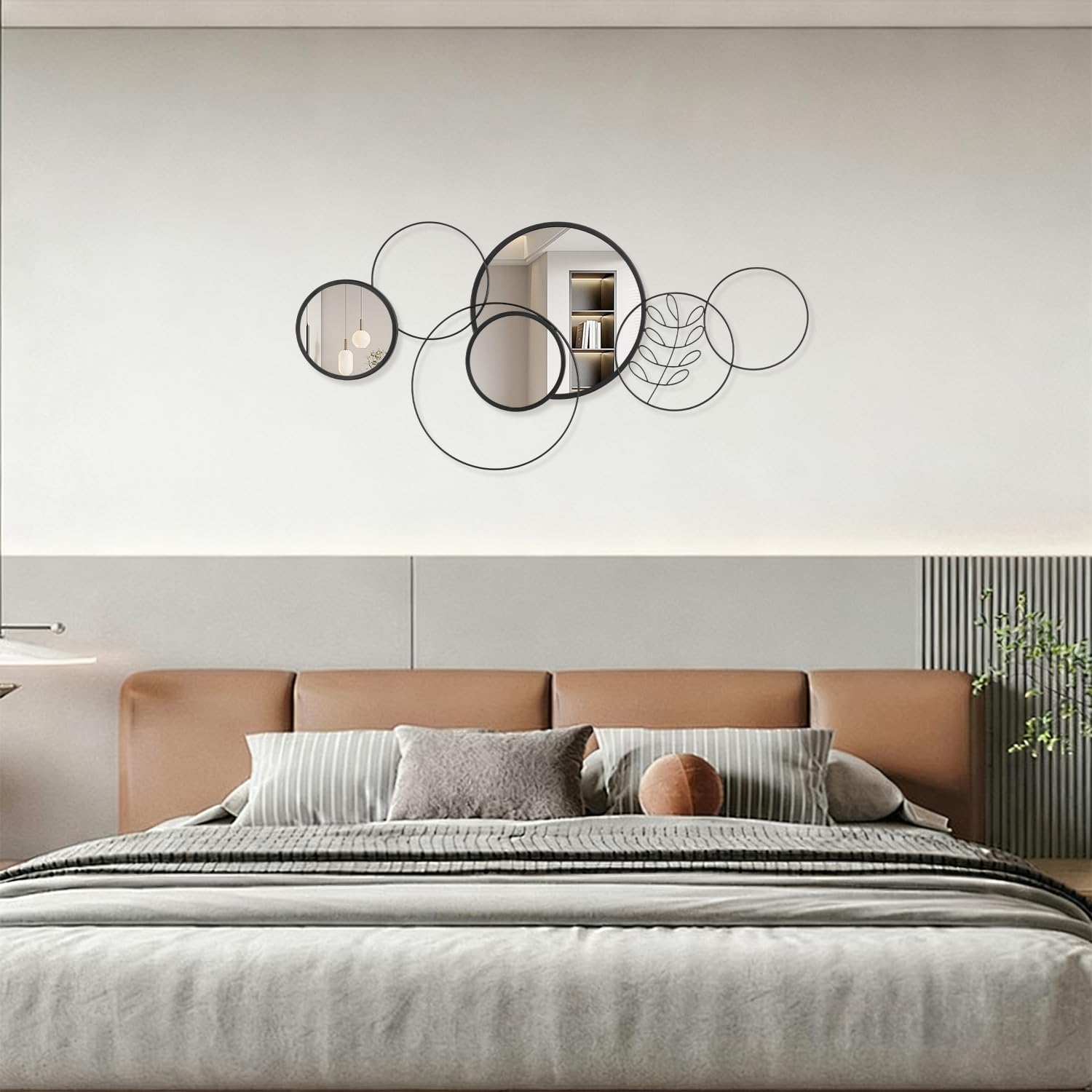 Set di 4 specchi rotondi da parete, con cornice in metallo nero, specchi decorativi moderni per soggiorno, camera da letto, ingresso, bagno, 40 x 80 cm, decorazione per la casa