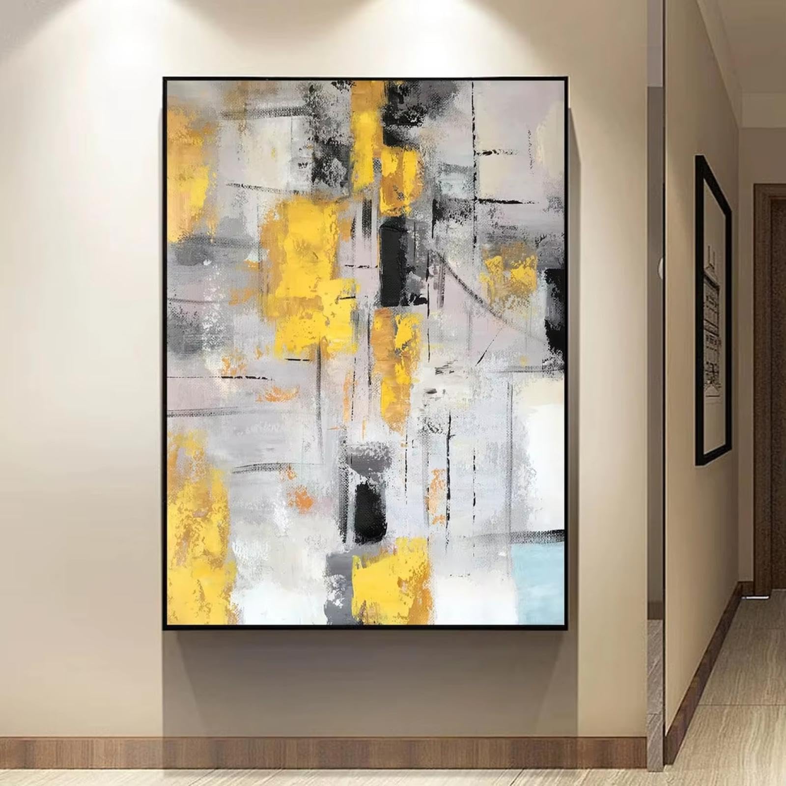 Tableau moderne jaune AEFOUU pour salon chic, toile géométrique 40x70 cm