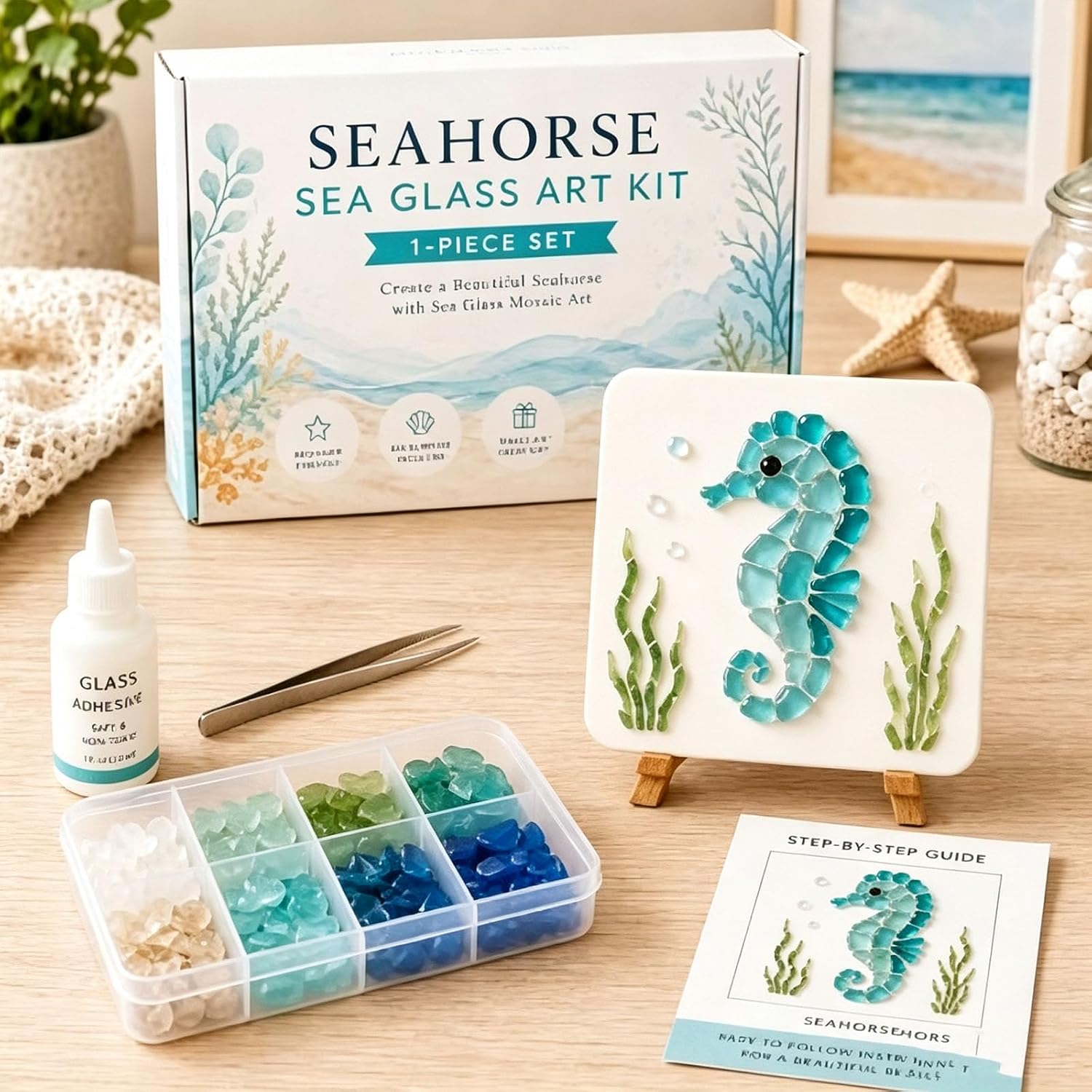 Feidkia Psalms of Comfort & Strength Sea Glass Art Kit, 2026 New Sea Glass Ocean DIY Kit, Mosaic Art Kits for Adults, Faith Home Decor Wall Art (A2)