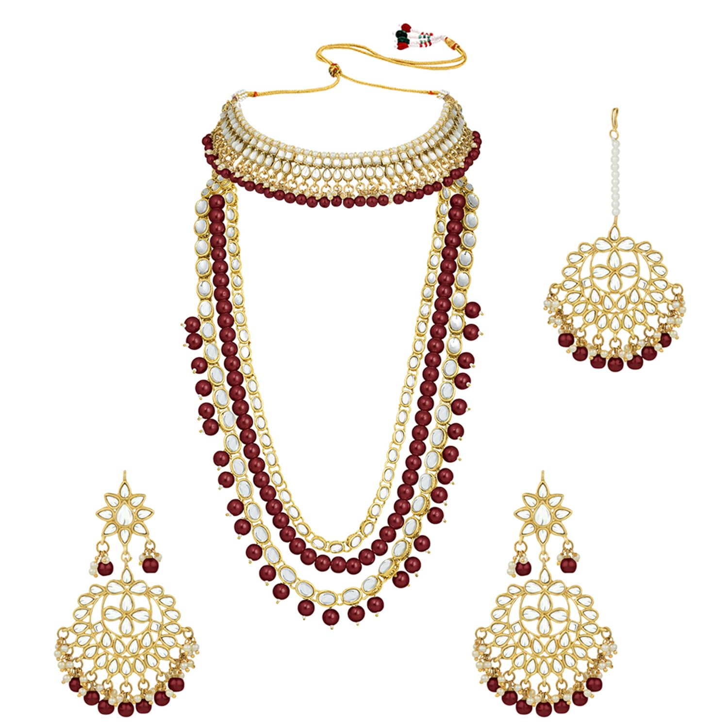 Peora Indian Traditional 18K Gold Plated Kundan Maroon Faux Bead Necklace Jewellery Set for Women (B09JCJ3PTZ) Amazon Price History, Amazon Price Tracker