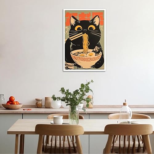 Miniatura 8 de noskisy Póster vintage de gato negro come sabrosos fideos japoneses lindos gatos, lienzo, arte de pared, periodo Ramen, amantes de los gatos,