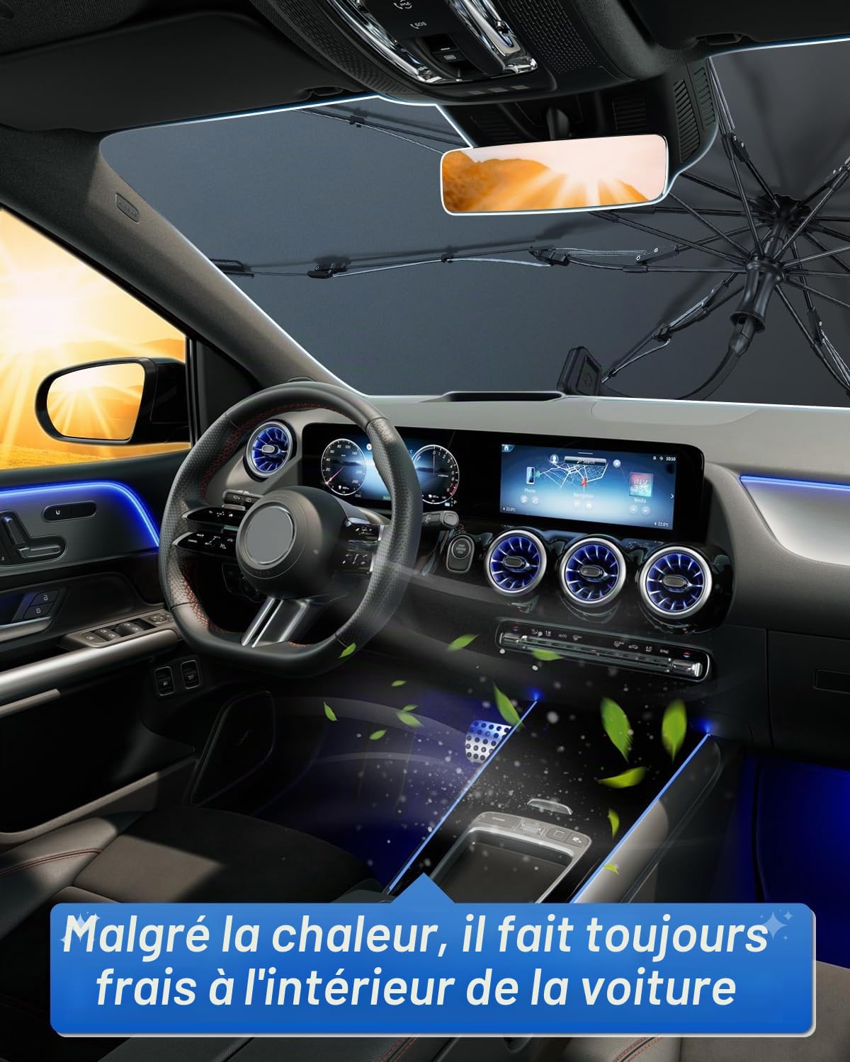 SHAOHAO Compatible avec Mercedes Classe B W247 2020-2025 Parasol Pare-Brise Pliable pour Voitures, Protection UV pour Parasols de Voiture Pare Soleil Pare Brise Avant Mercedes W247 Accessoires
