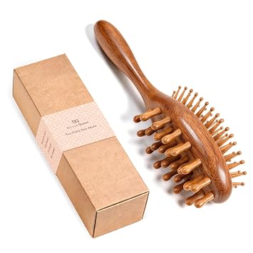 BONNET QUEEN Natural Wooden Hair Brush & Scalp Massager 2-in-1 Detangling Paddle Hair Brush with Wooden Pins, Dual-Sided Scalp, Face, Neck & Shoulder Massage Brush, Anti-Static & Frizz-Free