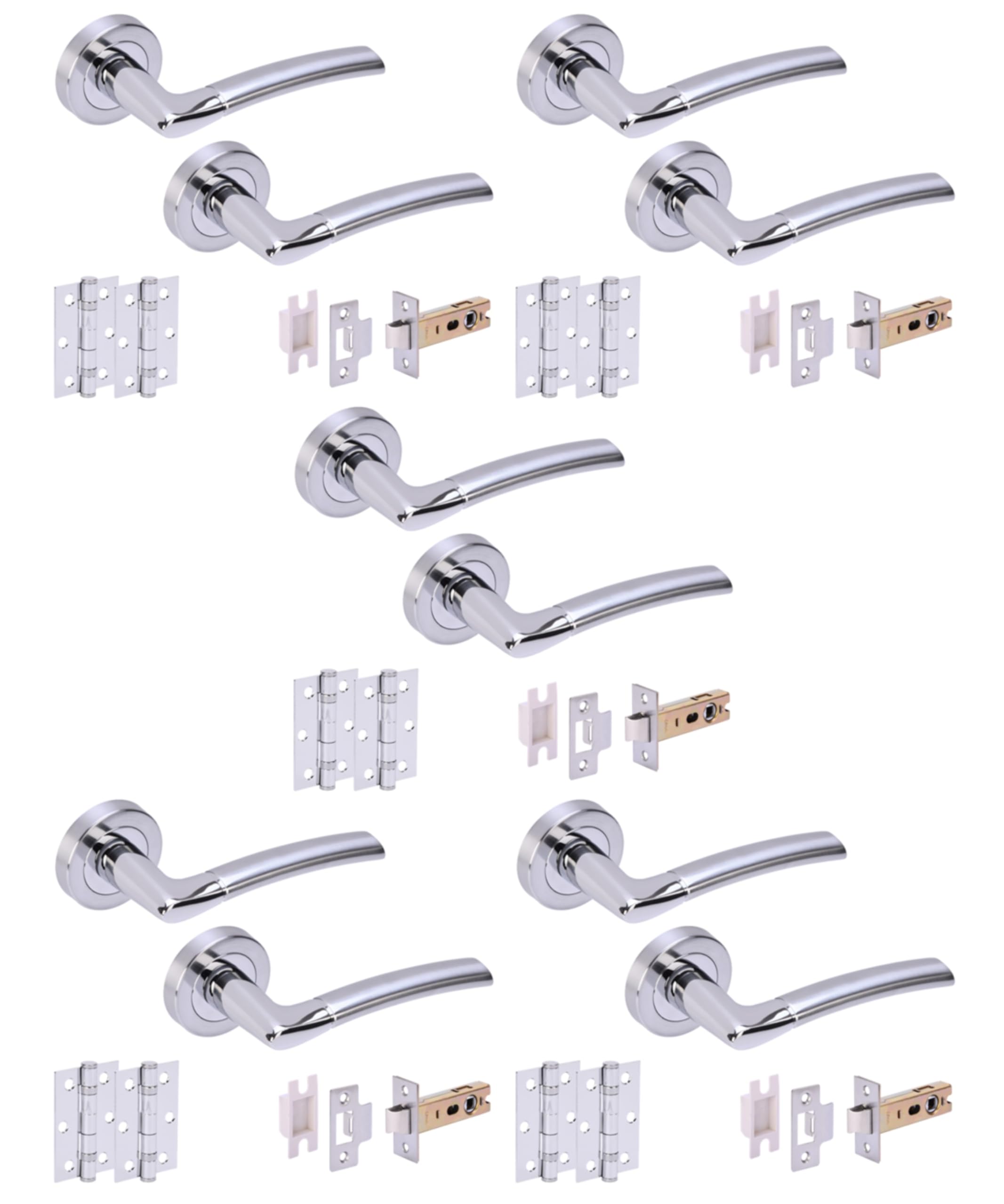 Hunta HANDLEZONE® 5 Sets Neemo Internal Door Handles on Rose Lever Latch Packs with Ball Bearing Hinges - Dual Finish Polished/Satin Chrome