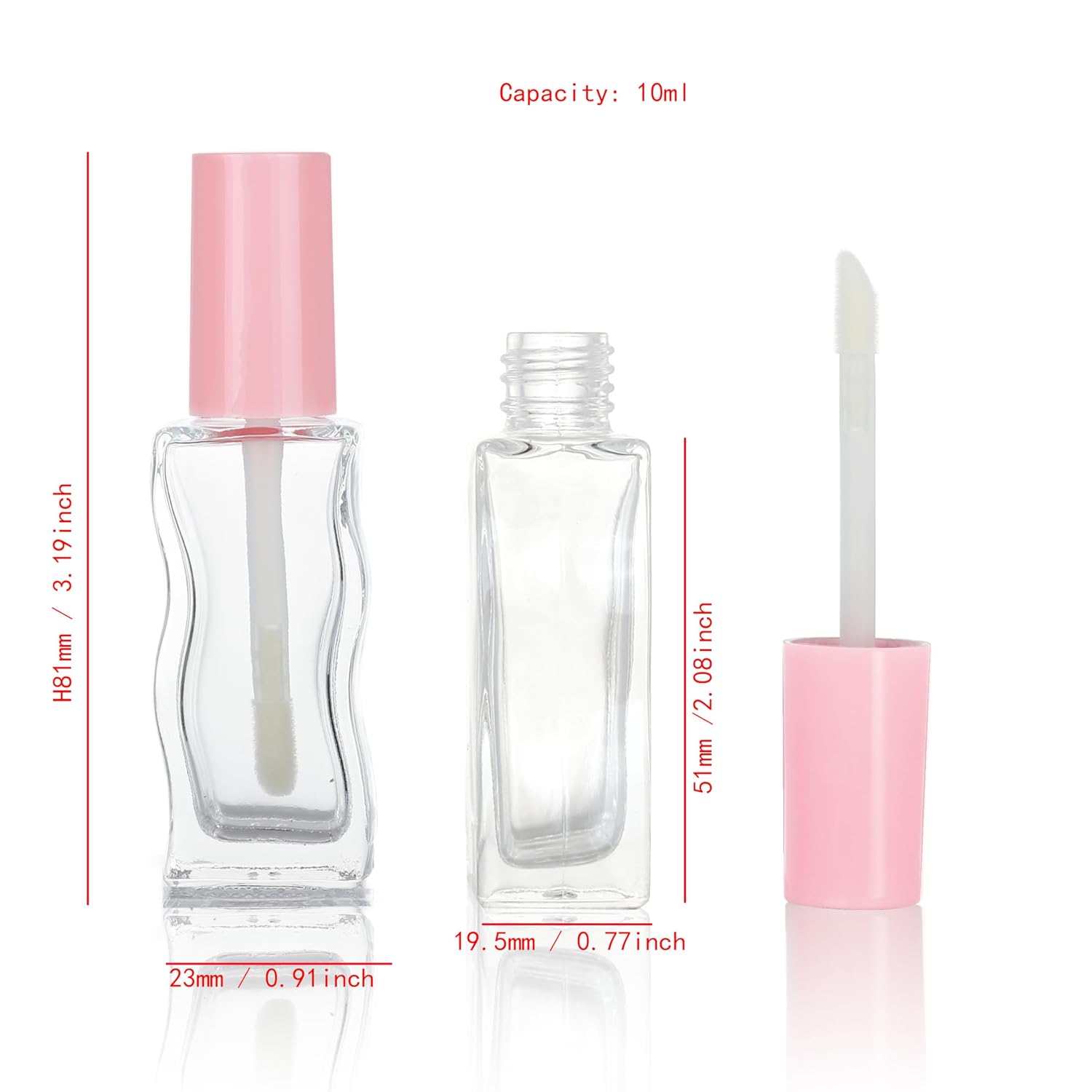 COSIDEA 30 pcs 10ml Pink Empty glass lip gloss tubes lipgloss tube container bottles for oils liptin packing whole sale in bulk