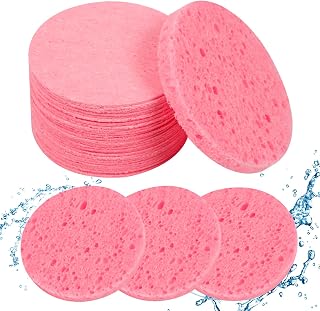 MMRH 50 Count Compressed Facial Sponges - 100% Natural Wood Pulp for Gentle Cleansing, Exfoliating, Makeup Removal - Travel-Friendly Sakura Pink