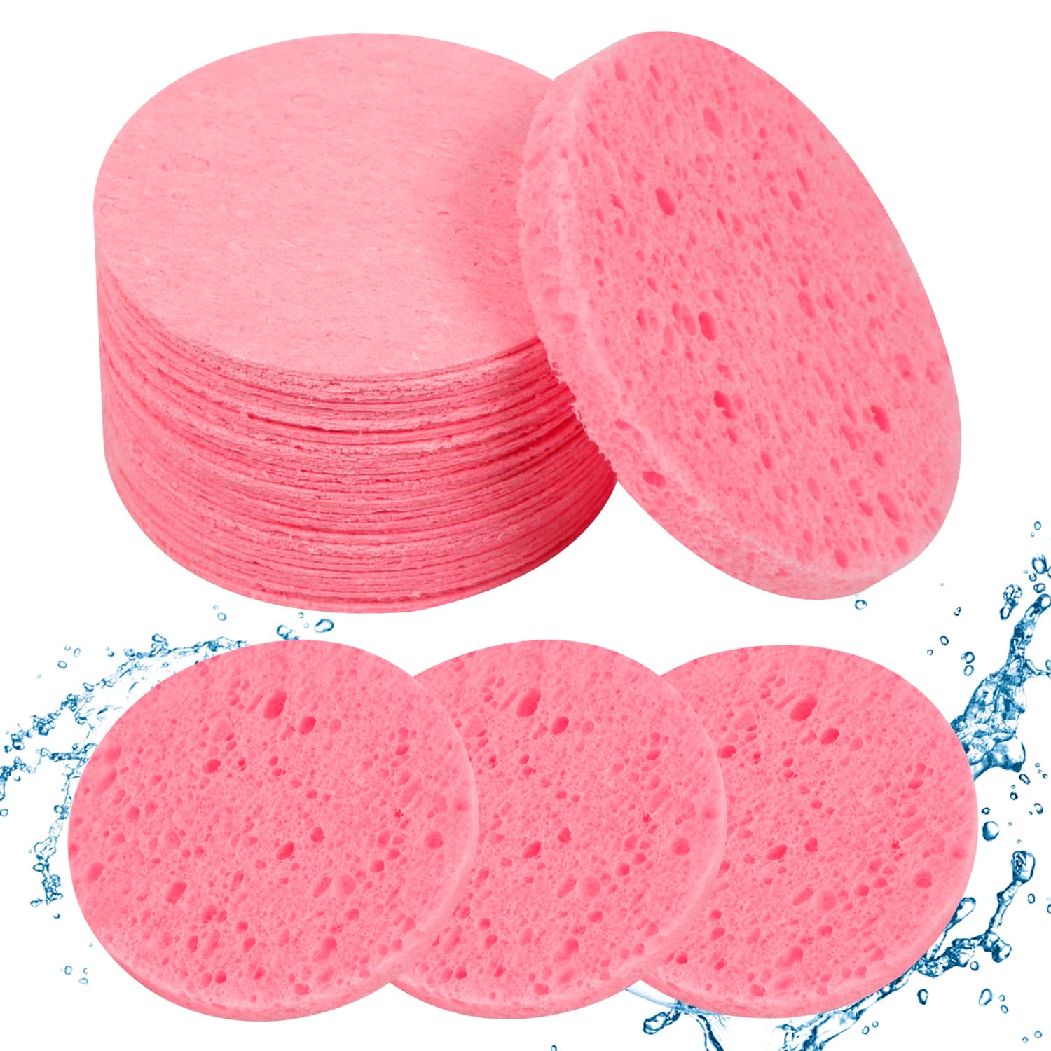 MMRH 50 Count Compressed Facial Sponges - 100% Natural Wood Pulp for Gentle Cleansing, Exfoliating, Makeup Removal - Travel-Friendly Sakura Pink