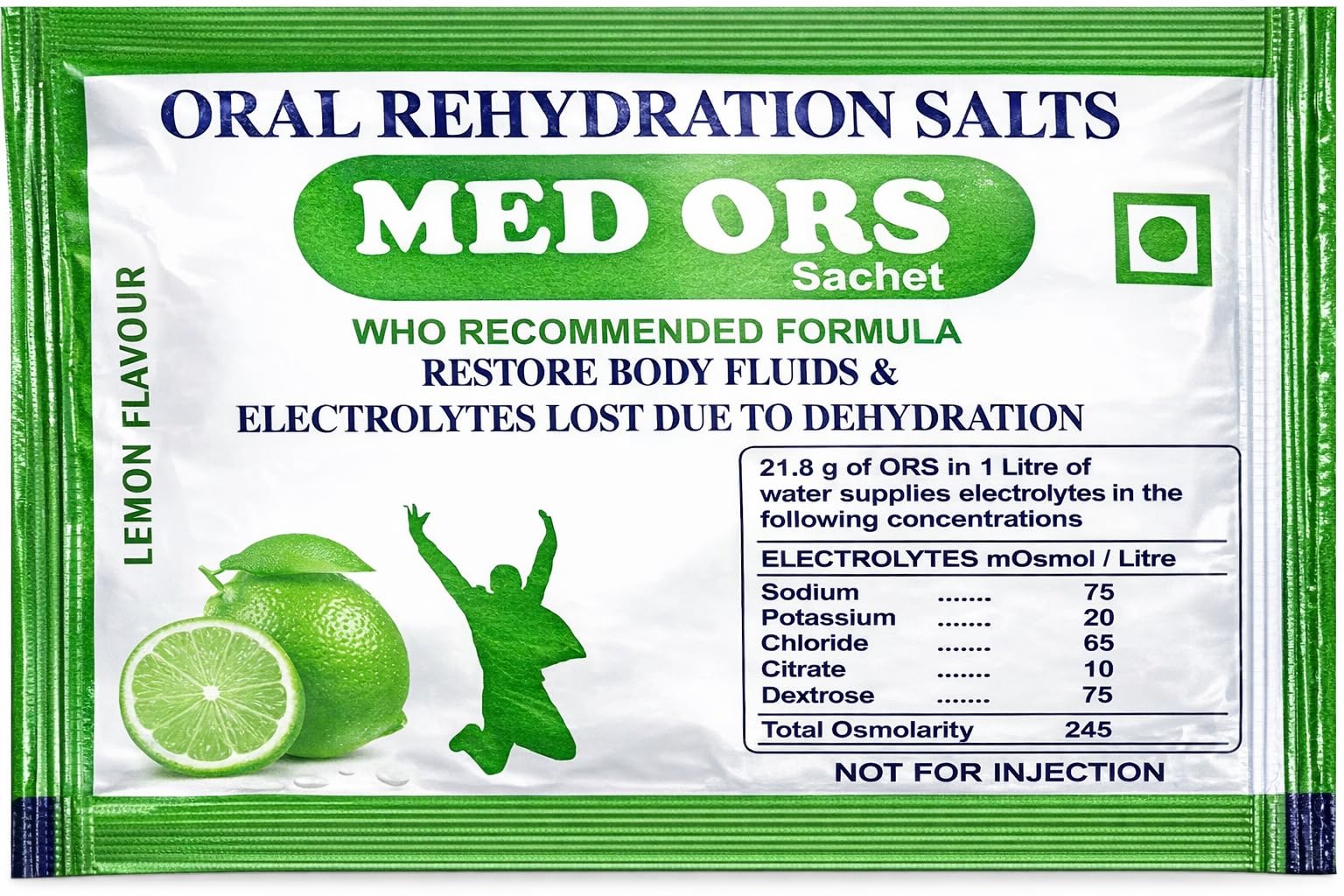 MED ORS Oral Rehydration Salts, WHO Recommended Formula, Lemon Flavour, 21.8g Sachet, Pack of 40-image-38