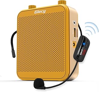 Giecy Portable Voice Amplifier with UHF Wrieless Microphone Headset, 30W Bluetooth Rechargeable Personal Voice Amplifier, PA System Speaker for Classroom, Meetings and Outdoors (Yellow)