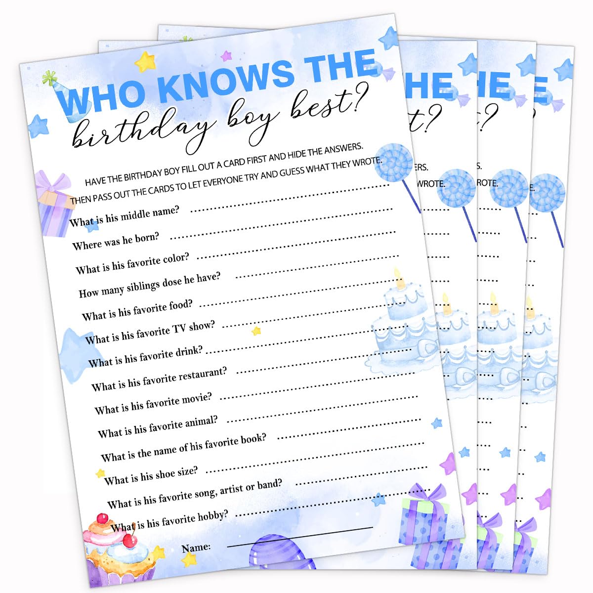 ALodr Who Knows The Birthday Boy Best Party Question Card Set - 20pcs Boy Birthday Theme Cards for Guest Games, Birthday Party Supplies & Decorations