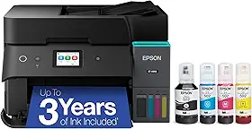 Epson EcoTank ET-4950 Impressora supertank colorida sem fio com até 3 anos de tinta, tanques recarregáveis, perfeita para casa, 18 PPM, tela sensível ao toque colorida de 6 cm, alimentador automático