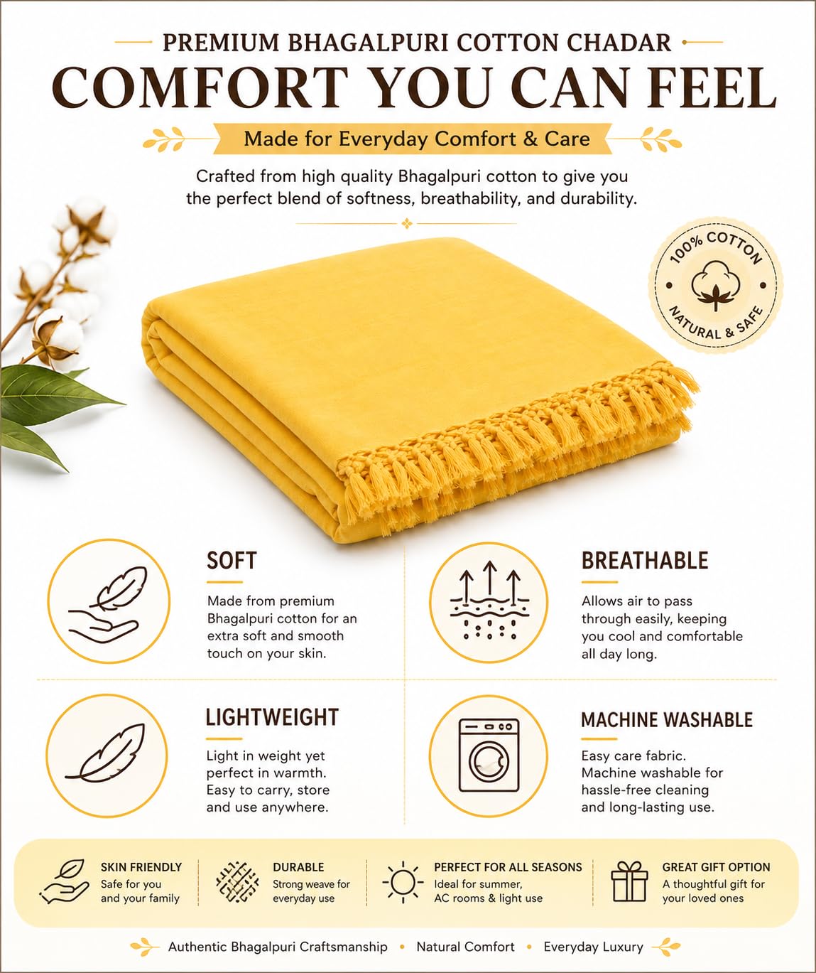 Bhagalpuri Cotton Chadar - Summer Bed Blanket -6 Bhagalpuri Cotton Chadar - Summer Bed Blanket -6