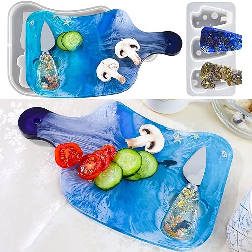 Moldes de resina de vajilla, bandeja de mango cuadrado, molde de resina de silicona, forma de queso, cuchillo de empuñadura, tenedor, mango, moldes