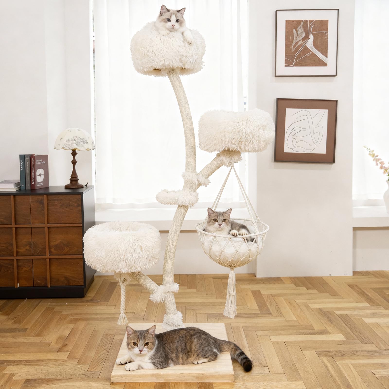 70" Modern Multi-Level Cat Tree Tower for Indoor Cats, Cat Trees with Sisal Scratching Post, Luxury Cats Tower Furniture for Multiple Cats with Swing Hammock, Condo for Multiple Cats - image 8