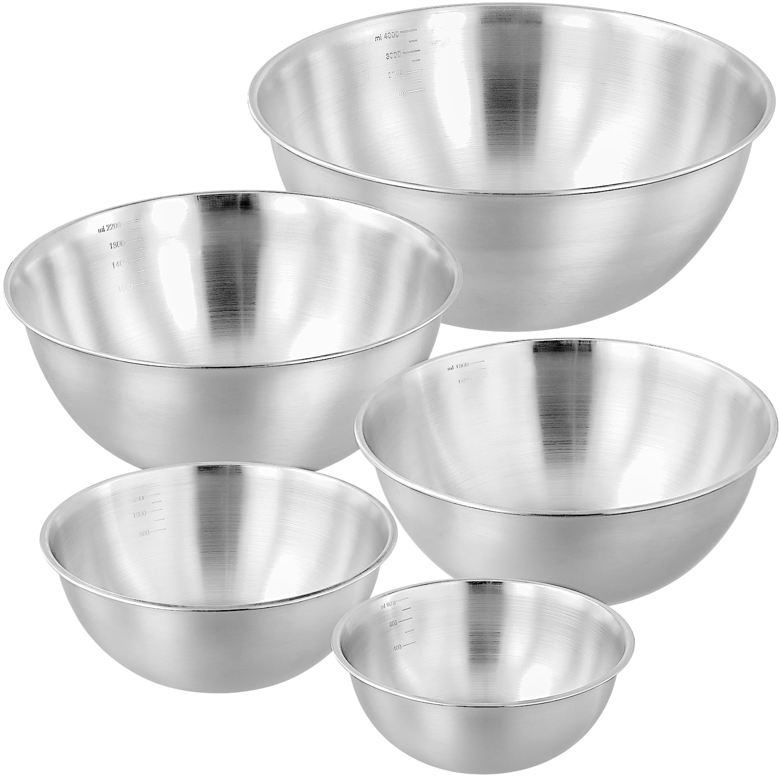 Set di 5 Ciotole in Acciaio Inox per Cucina, 800-4000 ml