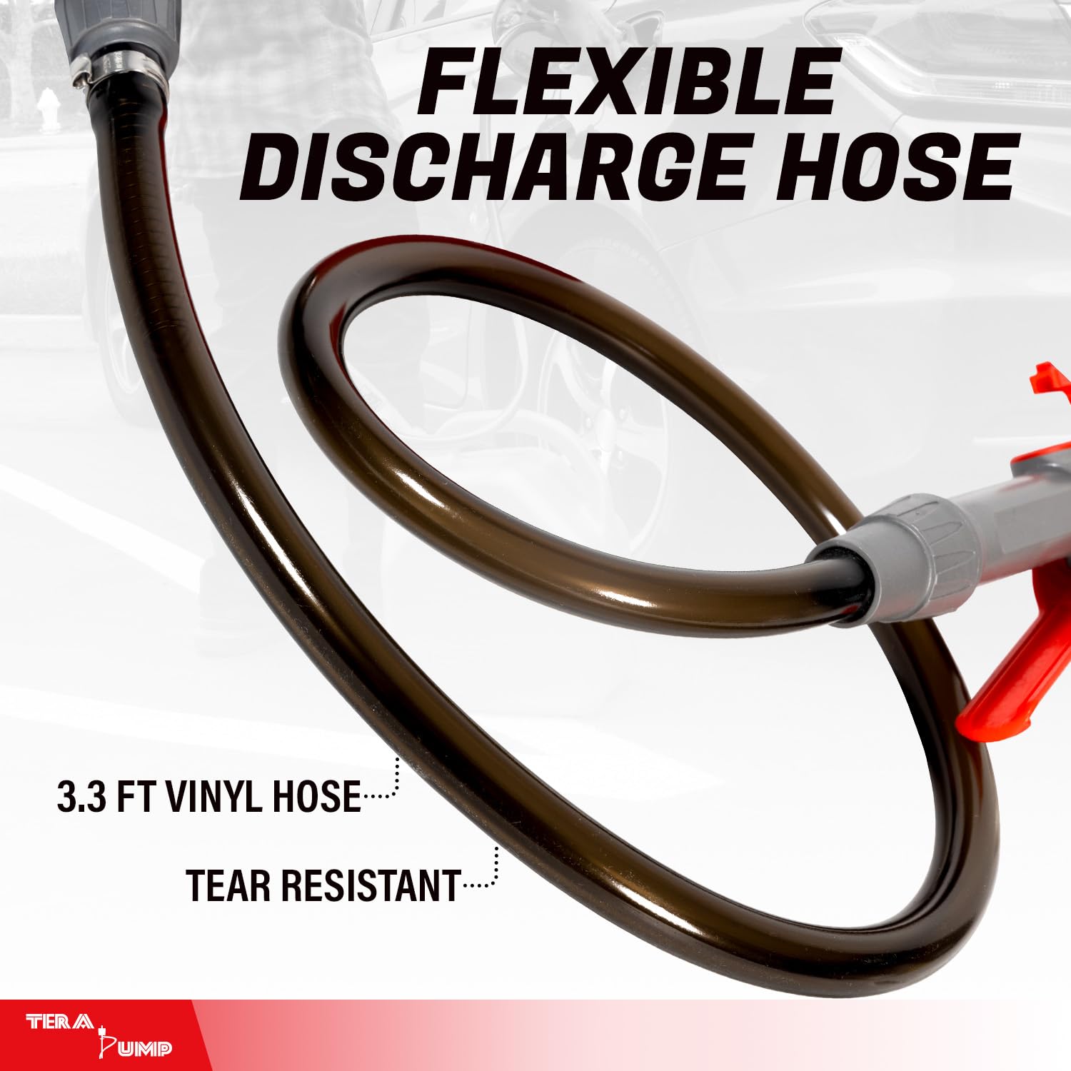 TERA PUMP Pompe à transfert rapide avec poignée de déclenchement et tuyau en vinyle de 100 cm – Débit maximal de 2,8 GPM – Alimenté par piles (2D)