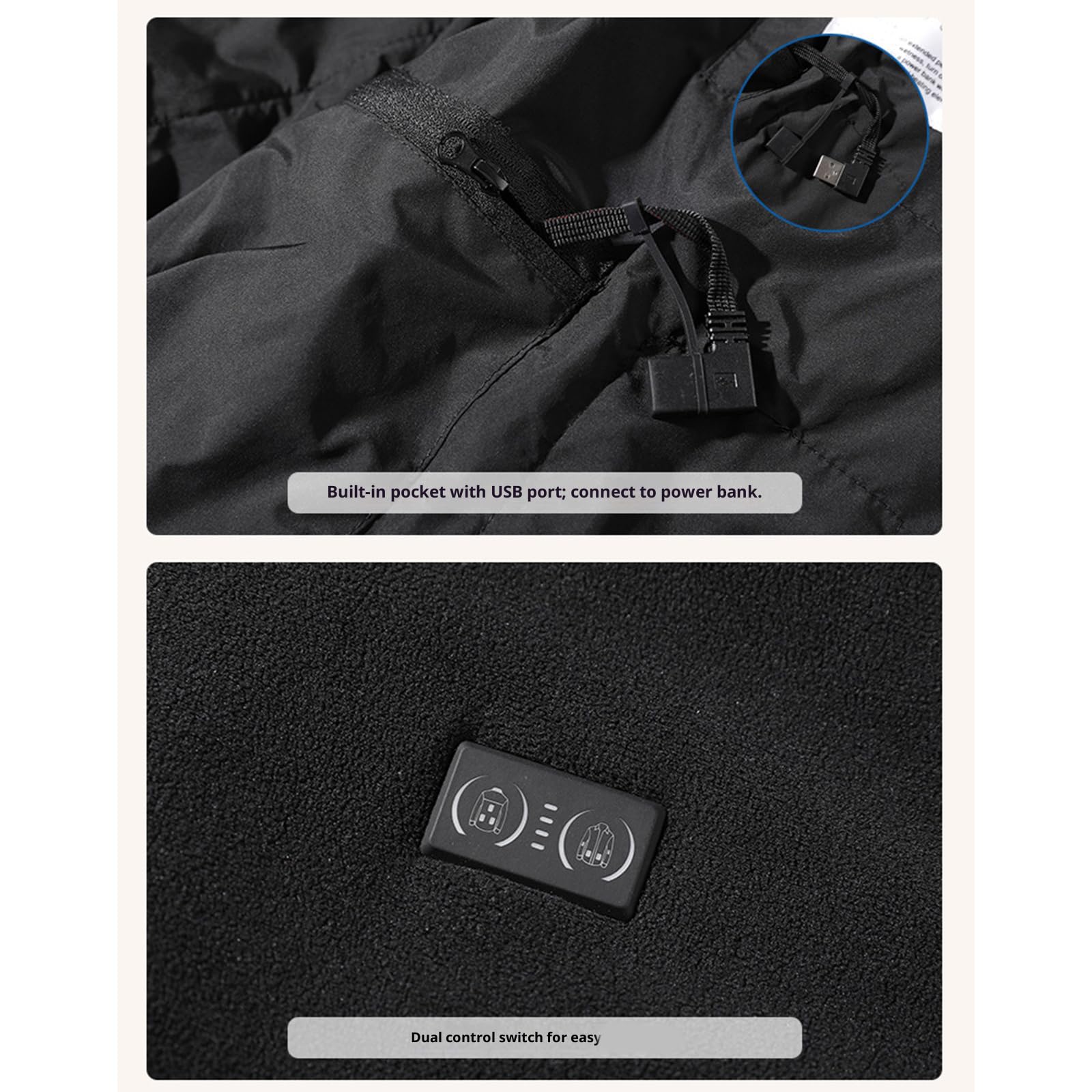 Greabuy Chaqueta de forro polar con calefacción recargable con paquete de batería, chaquetas térmicas de 8 zonas con cuello térmico para mujeres y hombres, abrigo térmico eléctrico suave