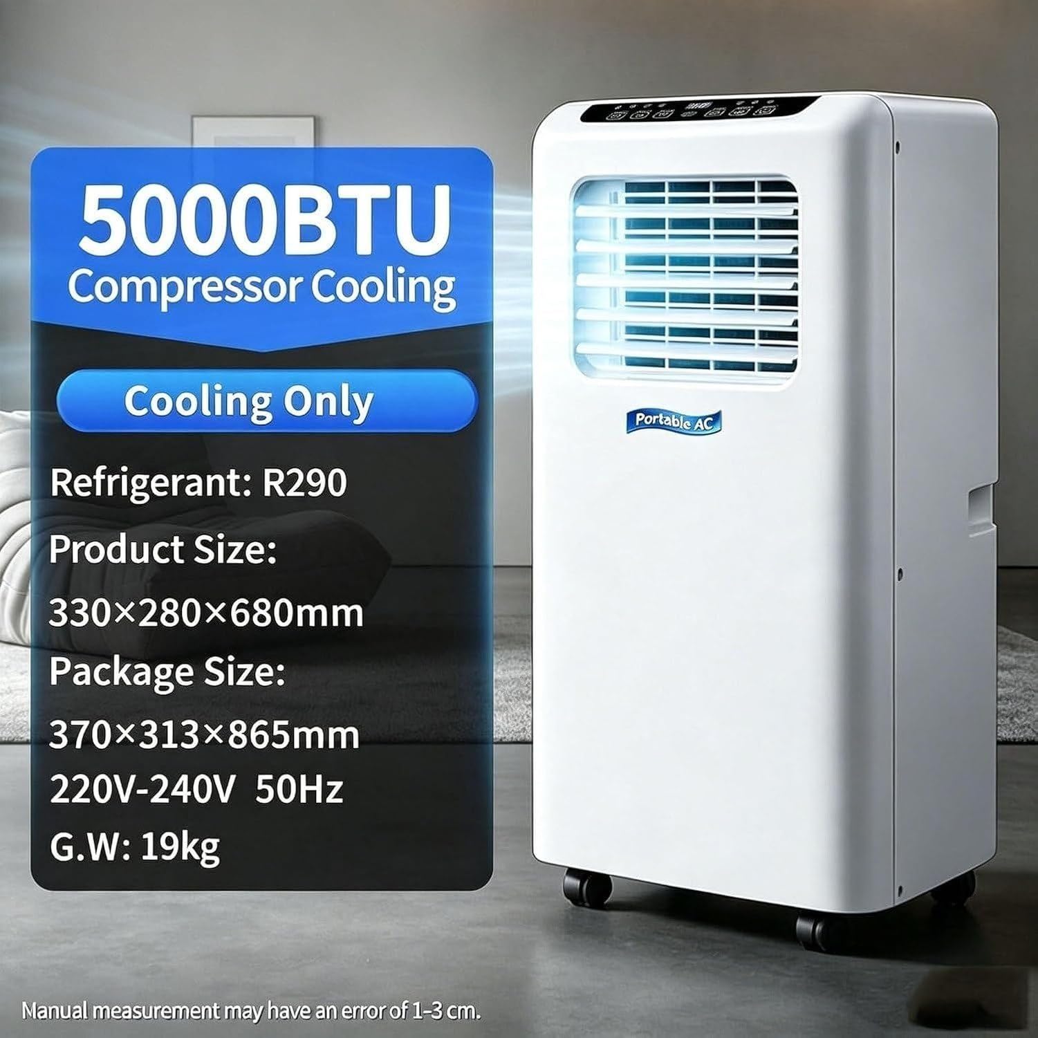 Aire Acondicionado Portátil 14000 BTU, 2 en 1 Frío y Calor para Todo el Año, Unidad Móvil con Ruedas, Mando a Distancia, Enchufe Ranurado, Acabado Blanco, 5000 Btu, 5000 BTU