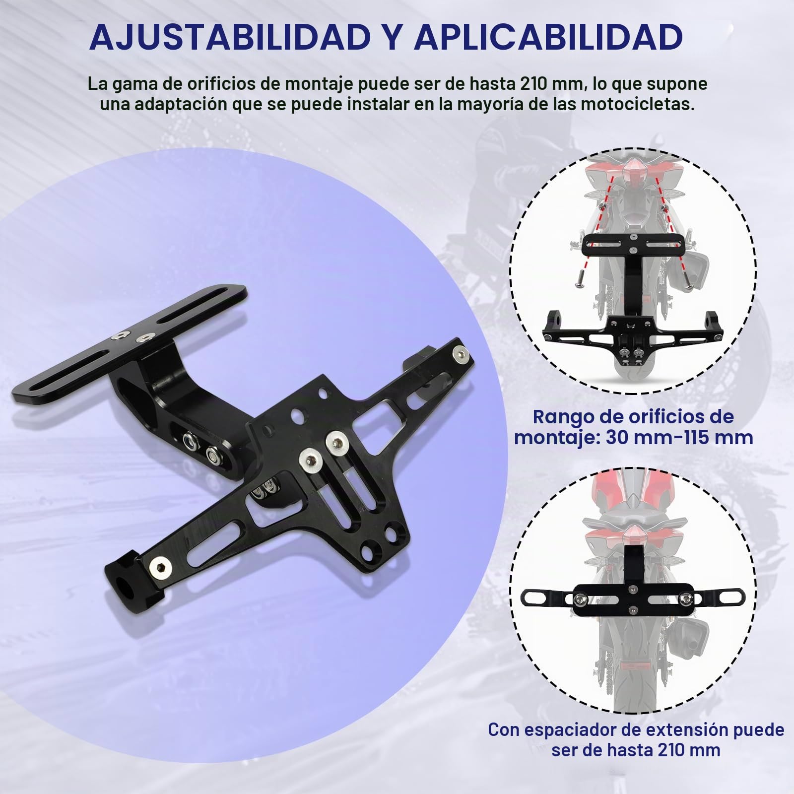 Eliminador de Guardabarros Universal con Luz LED - Soporte de Matrícula de Motocicleta de Aluminio CNC